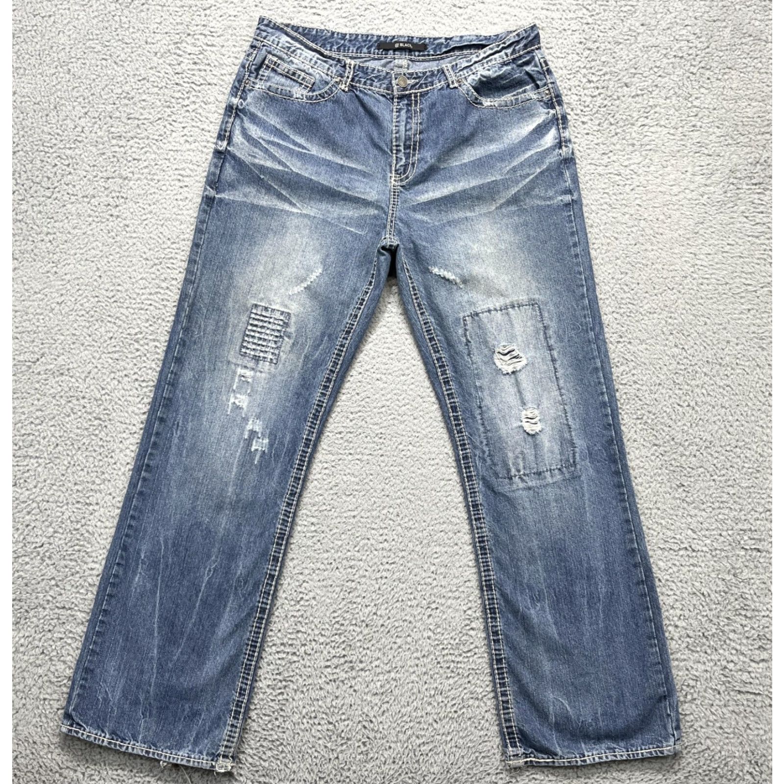 Buckle Black BucklE Black Jeans Mens 36x34 Faded Wash Patchwork Distressed Grunge Straight 5-Pocket Denim Cotton Blue Logo Button Zip Regular Size Type Mens Size US 36 / EU 52 - 2 Thumbnail