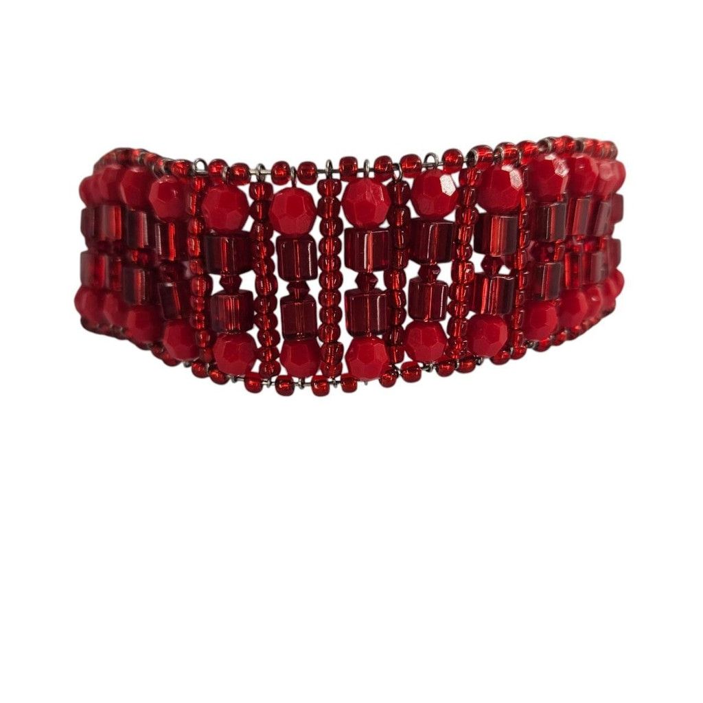 The Unbranded Brand Red Beaded Caged Choker – Handmade Statement Collar Size ONE SIZE - 2 Thumbnail