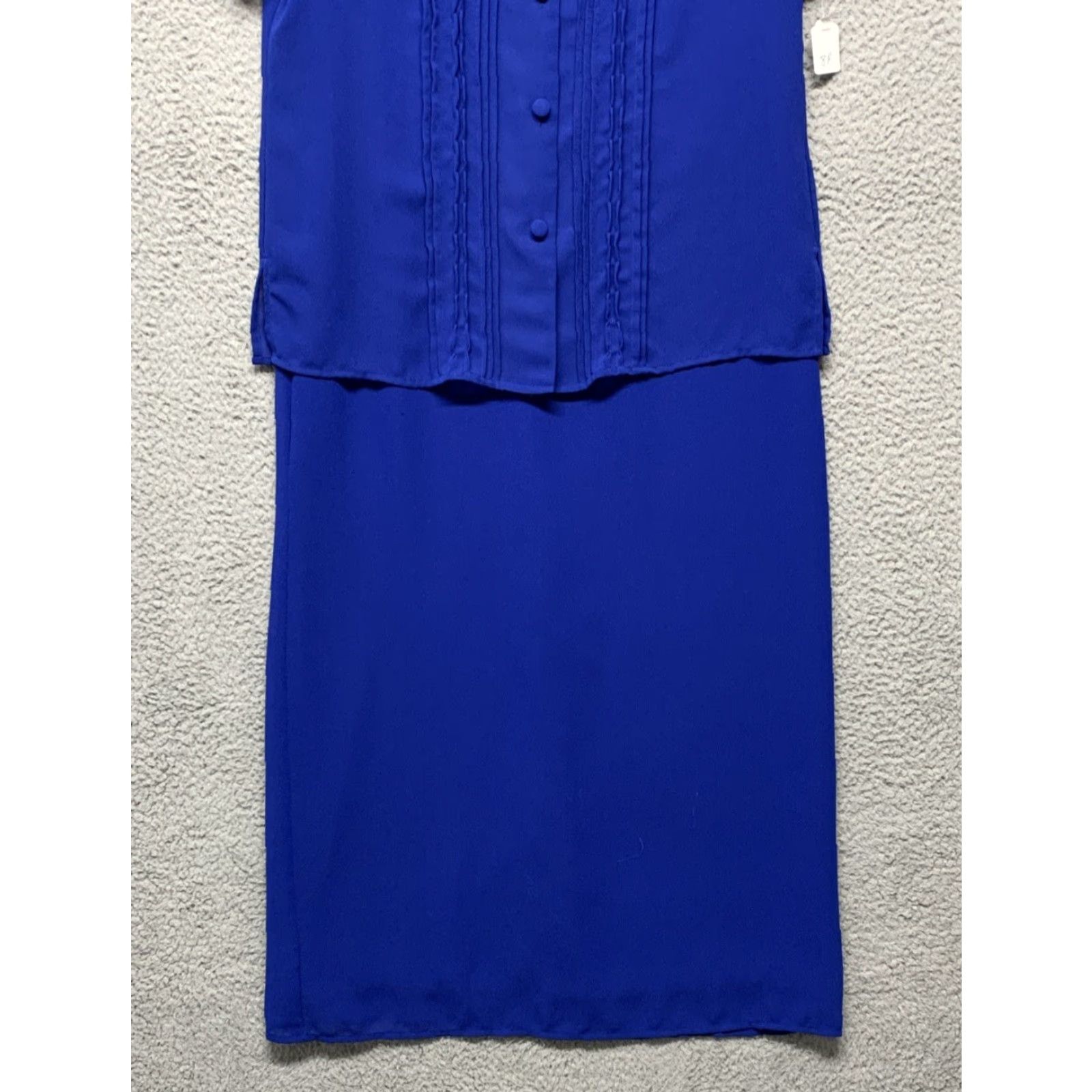 Vintage VINTAGE Studio 1 2-pc Dress Set Women's Sz 8 Royal Blue Button Zip Closure Shoulder Pads Midi Dress Shirt Dress 100% Polyester Women Size M / US 6-8 / IT 42-44 - 3 Thumbnail