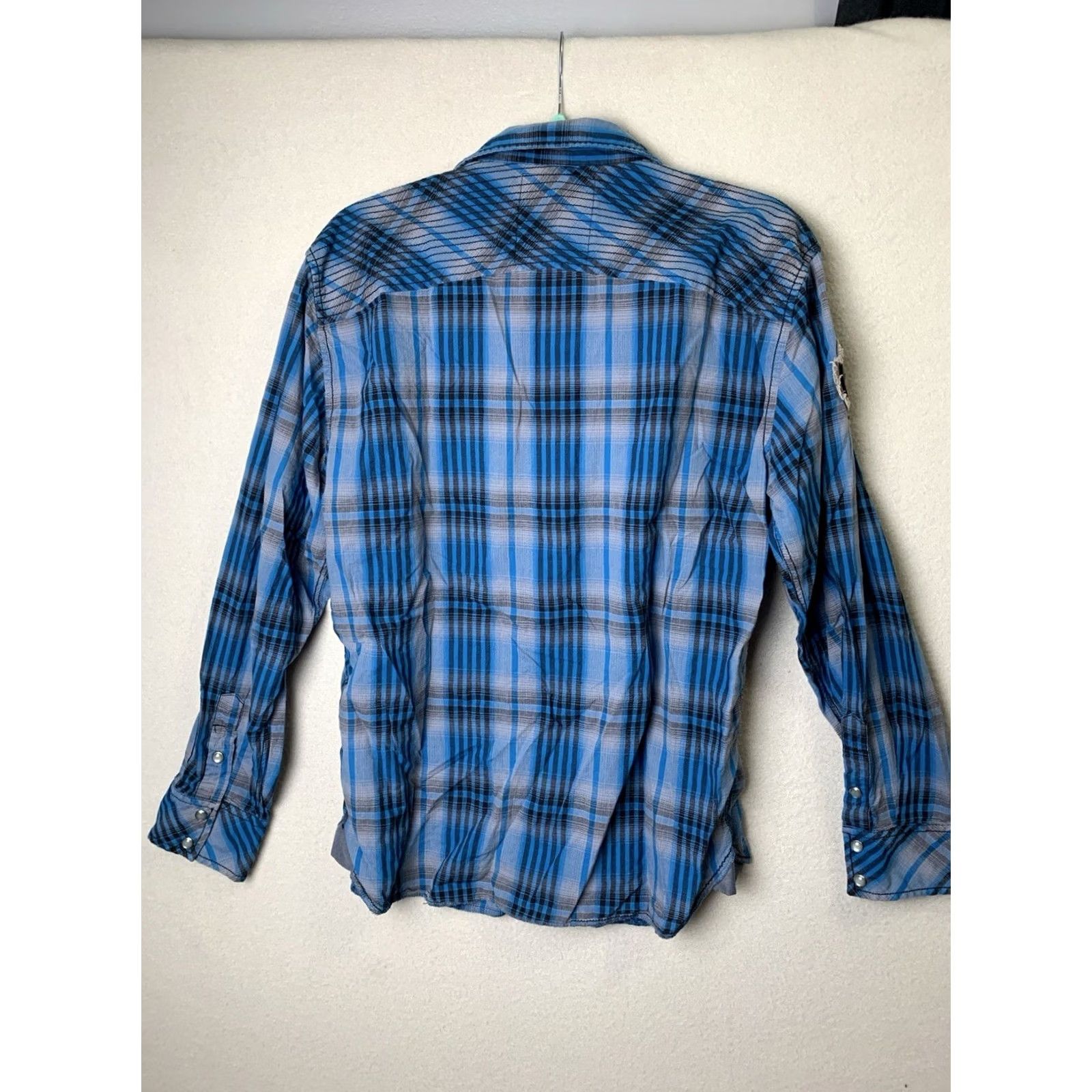 Roar Roar Benson Shirt Mens Large Blue Plaid Embroidered Zip Snap Button-Up Long Sleeve College Casual Vintage Style Fashion Grunge Rock 90s Mens Size US L / EU 52-54 / 3 - 2 Thumbnail