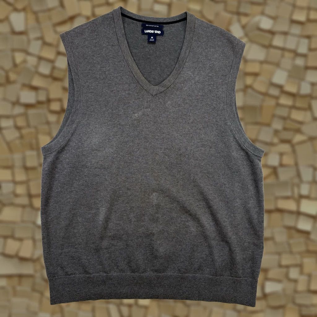 Lands' End Lands' End Sweater Vest Mens M Gray Supima Cotton V-Neck Knit Preppy Size US M / EU 48-50 / 2 - 1 Thumbnail