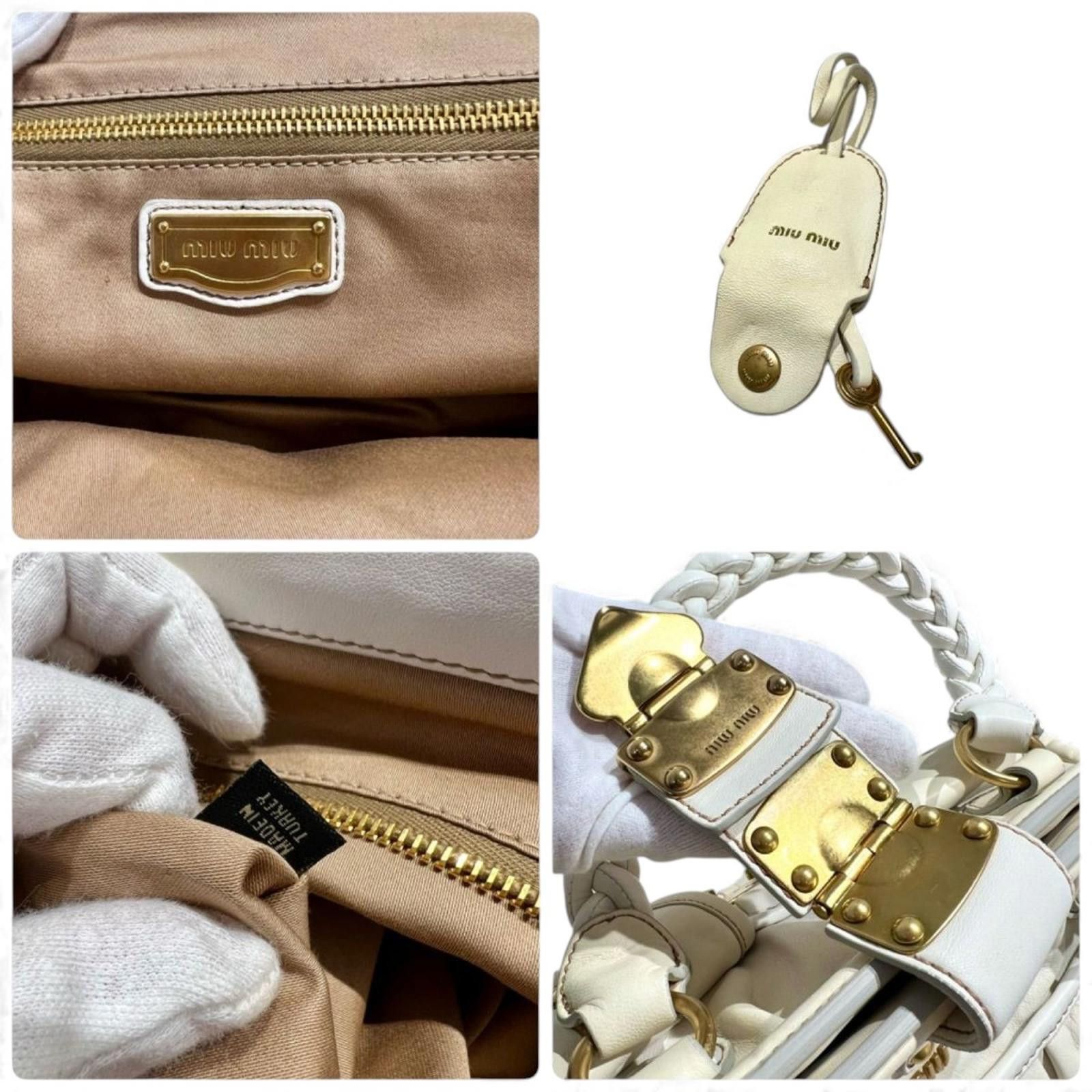 Miu Miu Miu Miu - Cream Leather Braided Handle Handbag Size ONE SIZE - 7 Thumbnail