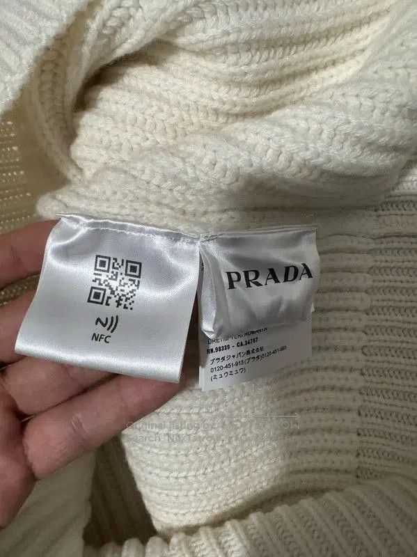 Prada Prada Men's White Cashmere Embroidered Sweater. Size US XL / EU 56 / 4 - 4 Thumbnail