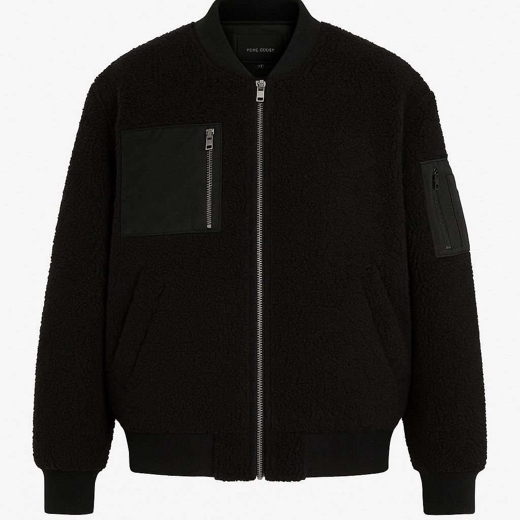 Japanese Brand Frank Stone Black Sherpa Fleece Bomber Jacket Korean Street Size US M / EU 48-50 / 2 - 1 Thumbnail