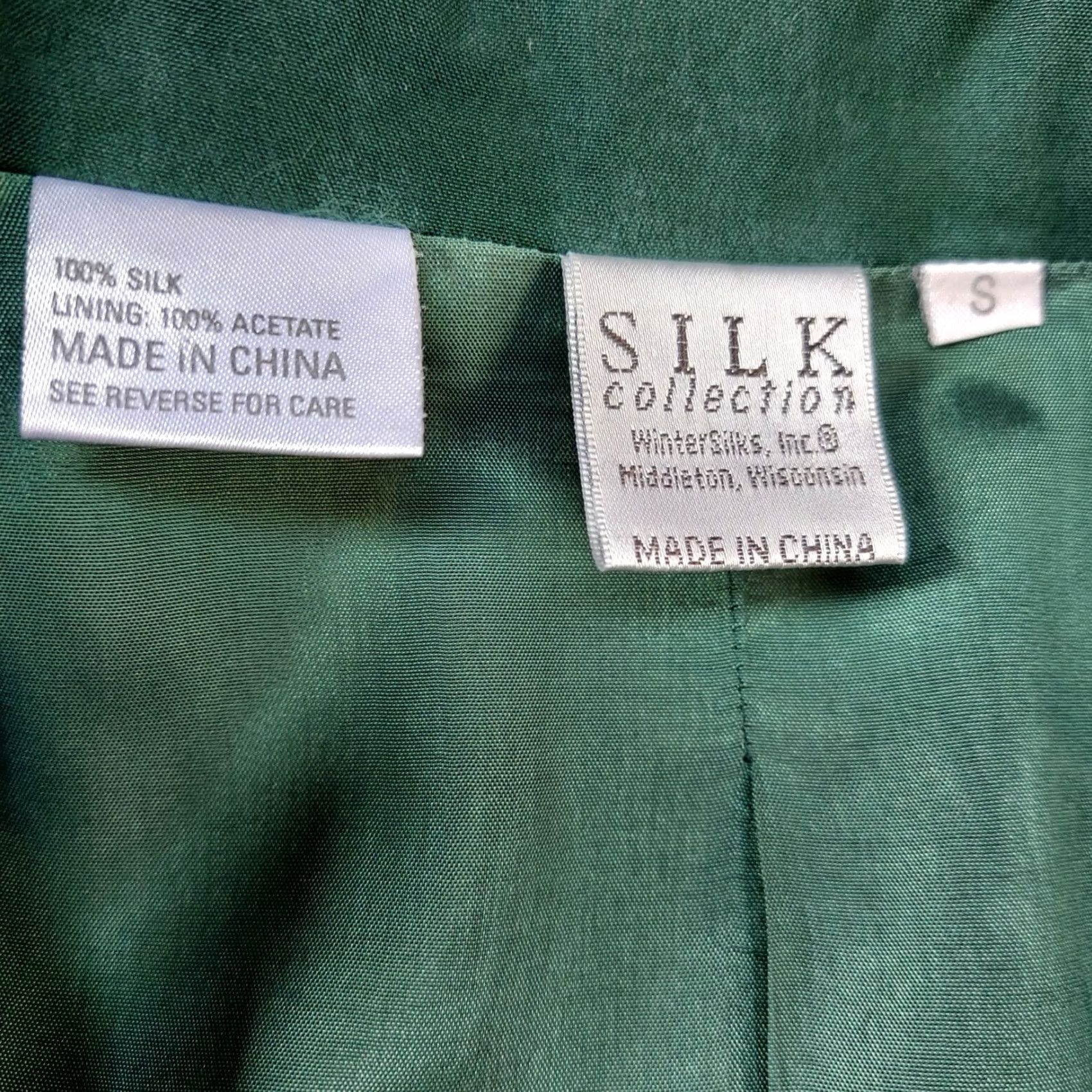 Vintage Silk Collection Womens Blazer Jacket Green Small Single Breasted One-Button Silk Size S / US 4 / IT 40 - 5 Thumbnail