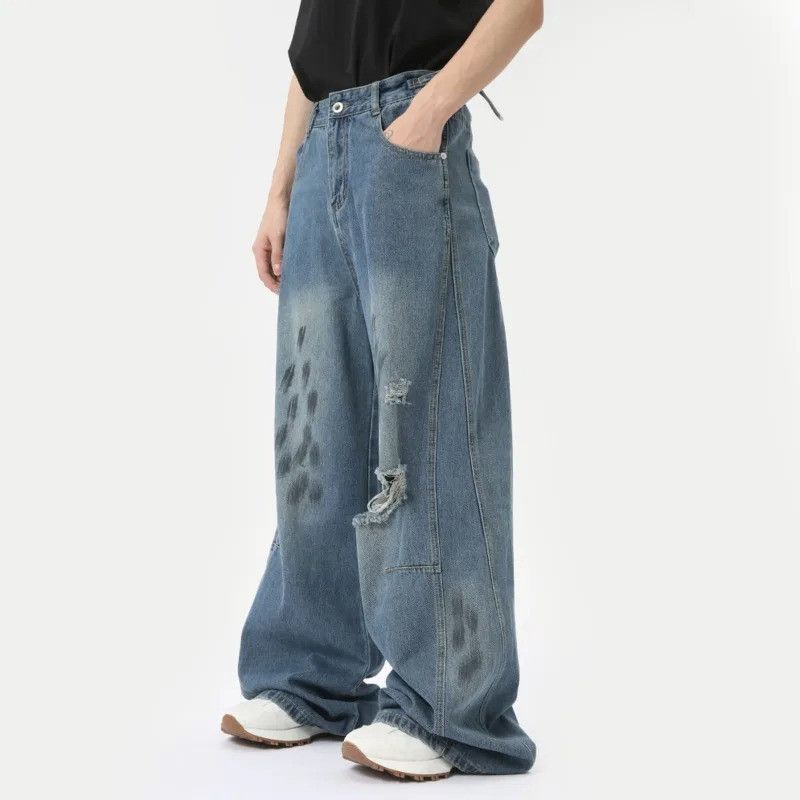 Designer × Vintage Worn-out Holes Wide Leg Denim Size US 32 / EU 48 - 4 Thumbnail