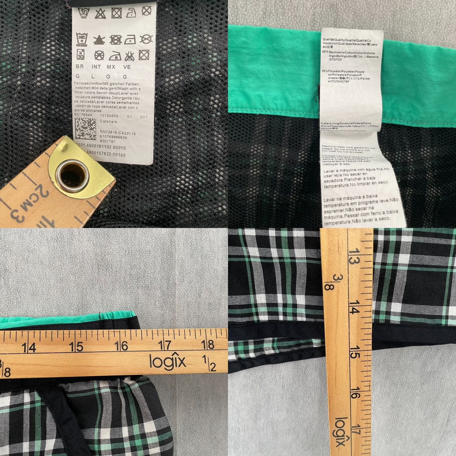 Hugo Boss HUGO BOSS Trunks Adult Large Black Plaid Catshark Swim Board Lined Mens Size US 33 - 8 Thumbnail