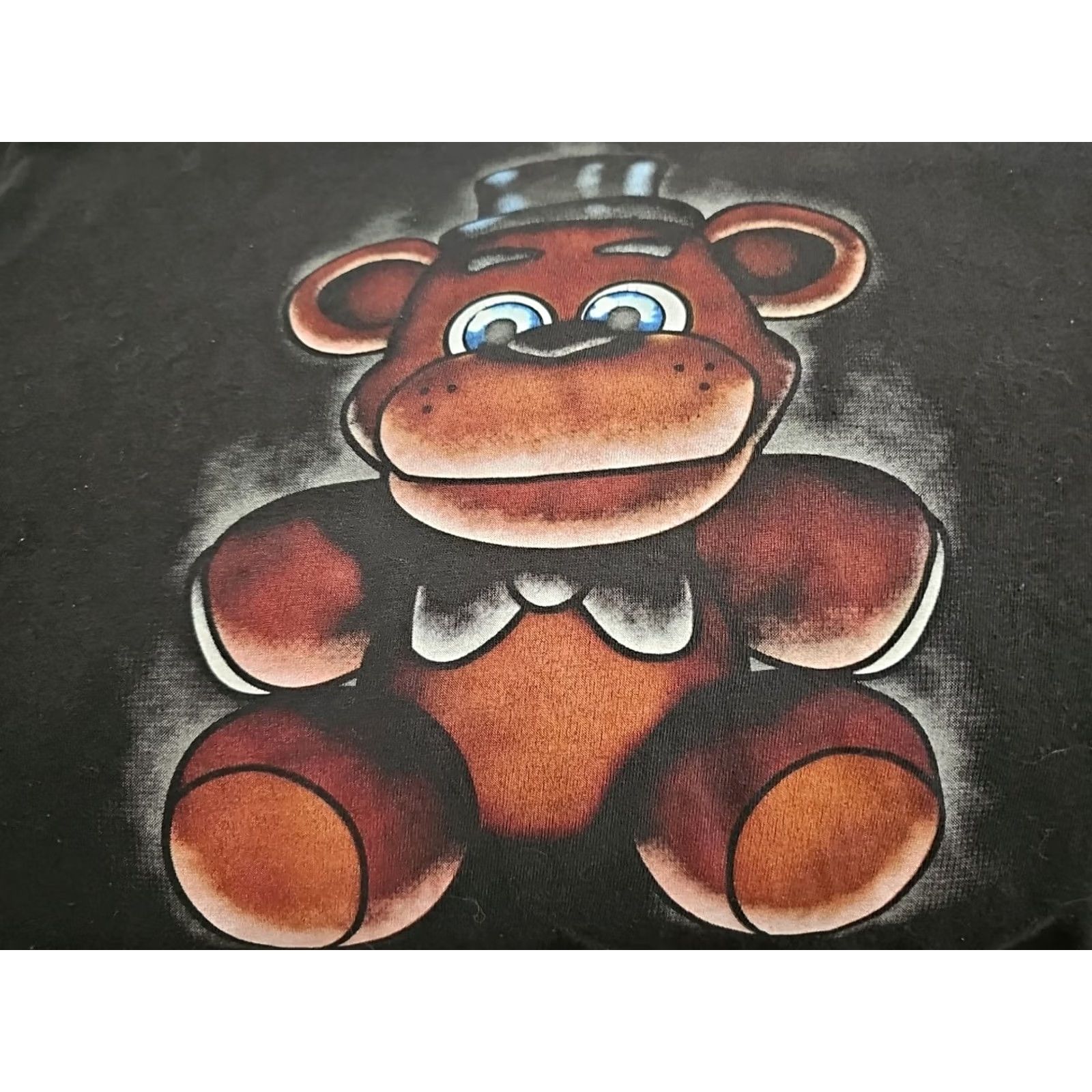 Vintage Five Nights At Freddys Fans Freddie Faz Bear Black Horror TShirt L Large Crew Neck Short Sleeve Graphic Print Unisex Adults T-Shirt Mens Size US L / EU 52-54 / 3 - 6 Thumbnail