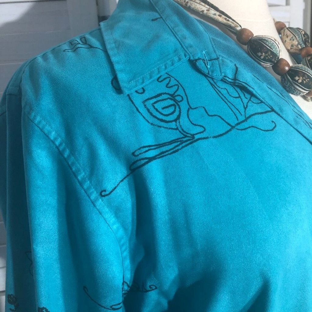 Chicos shirt teal aqua faux suede stick animal Avant Garde Sz L (3) Size L / US 10 / IT 46 - 13 Thumbnail