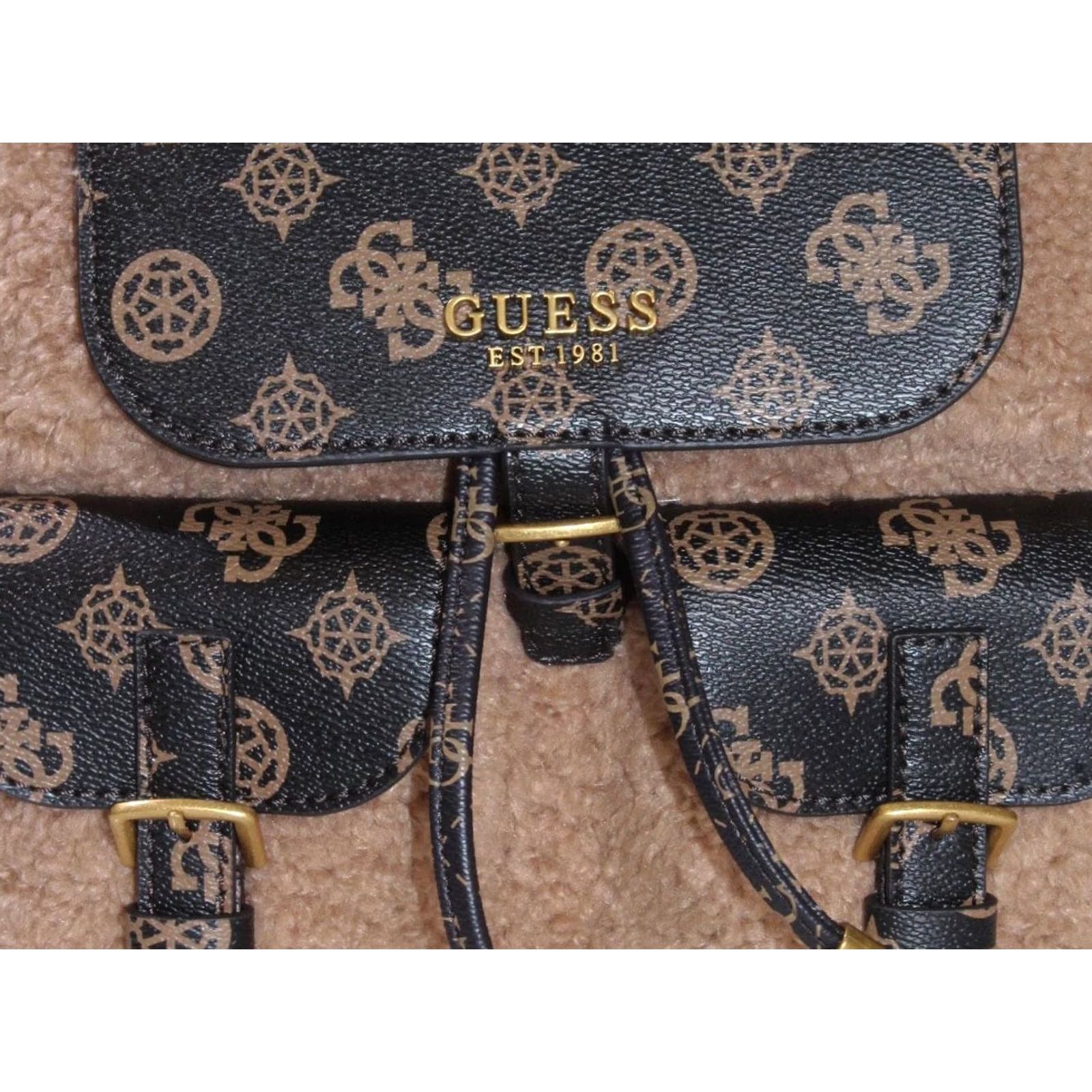 Guess VINTAGE Guess Women's No-Limit Flap Backpack Faux Fur Bag Mocha Multi Size ONE SIZE - 5 Thumbnail