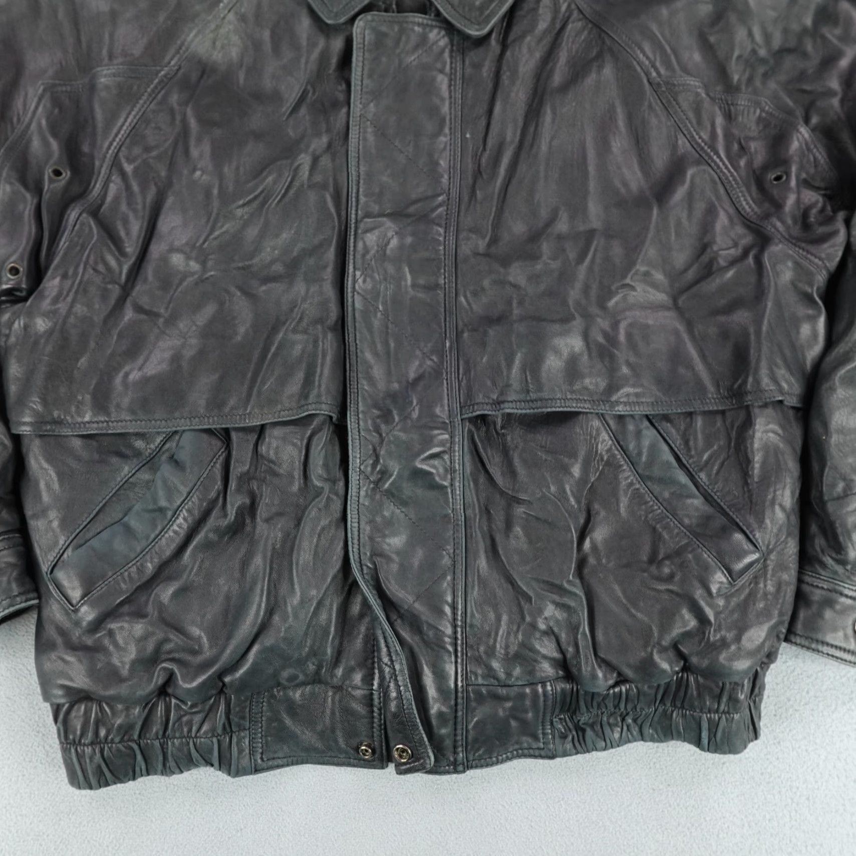 Vintage VINTAGE Marc New York Jacket Mens XL Tall Black Genuine Leather Coat Zip Snap Up 90s Biker Mens Size US XL / EU 56 / 4 - 4 Thumbnail