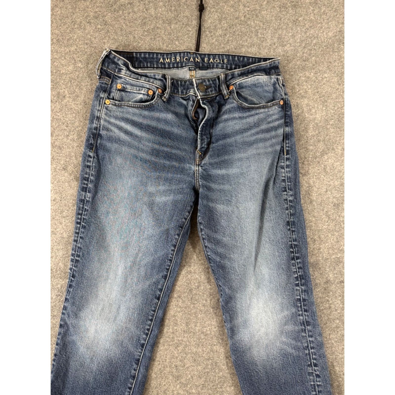 American Eagle Outfitters American Eagle Jeans Mens 32x36 Blue Denim Stretch Slim Straight Flex Whiskering Pockets 5-Pocket Design Inseam 35 Tight City Streetwear Y2K Mens Size US 32 / EU 48 - 2 Thumbnail