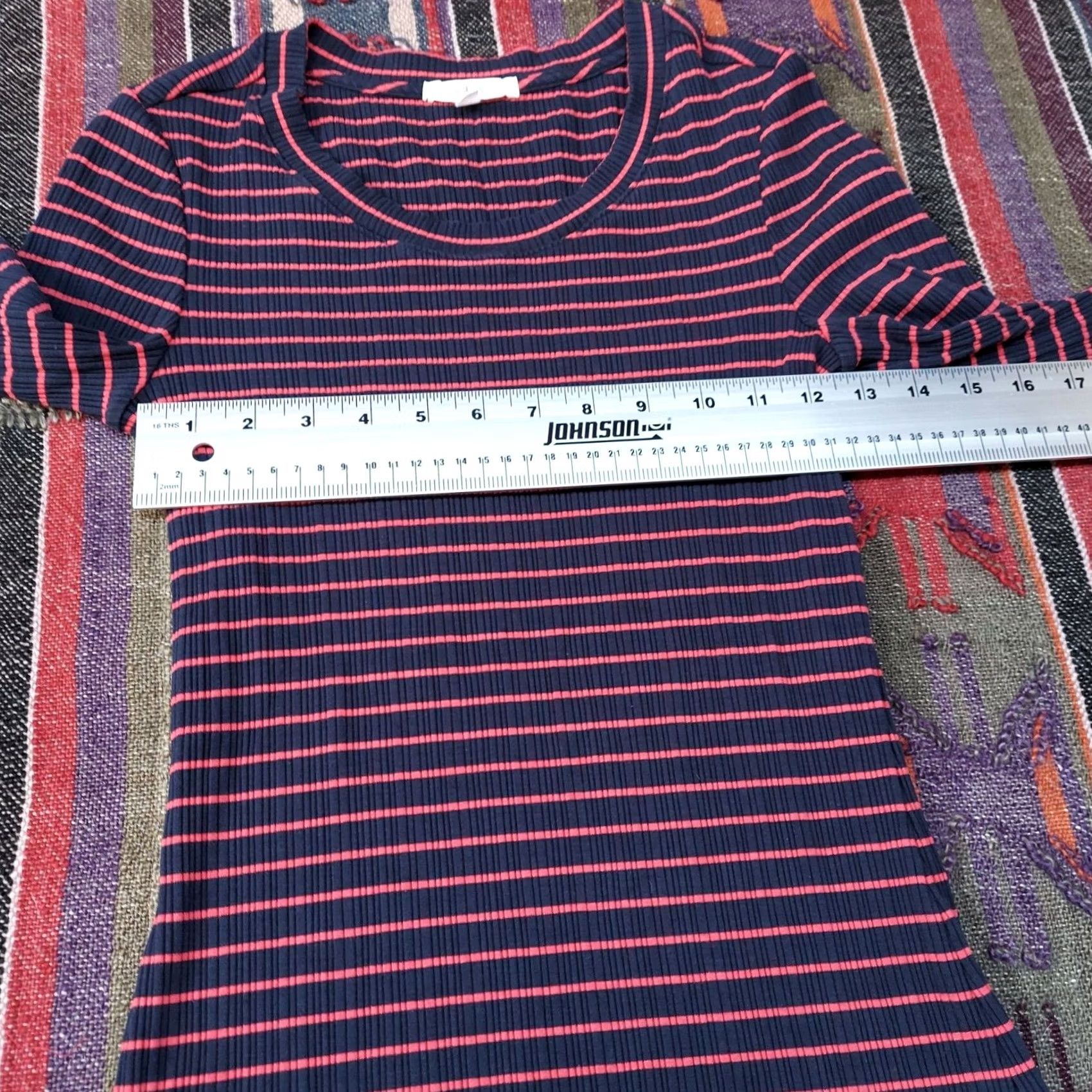 Anthropologie Anthropologie Pure + Good Womens Miranda Striped T-Shirt Small Scoop Neck Ribbed Shirt Womens Navy Blue Striped Casual Short Sleeve Ribbed 90s? Size S / US 4 / IT 40 - 6 Thumbnail