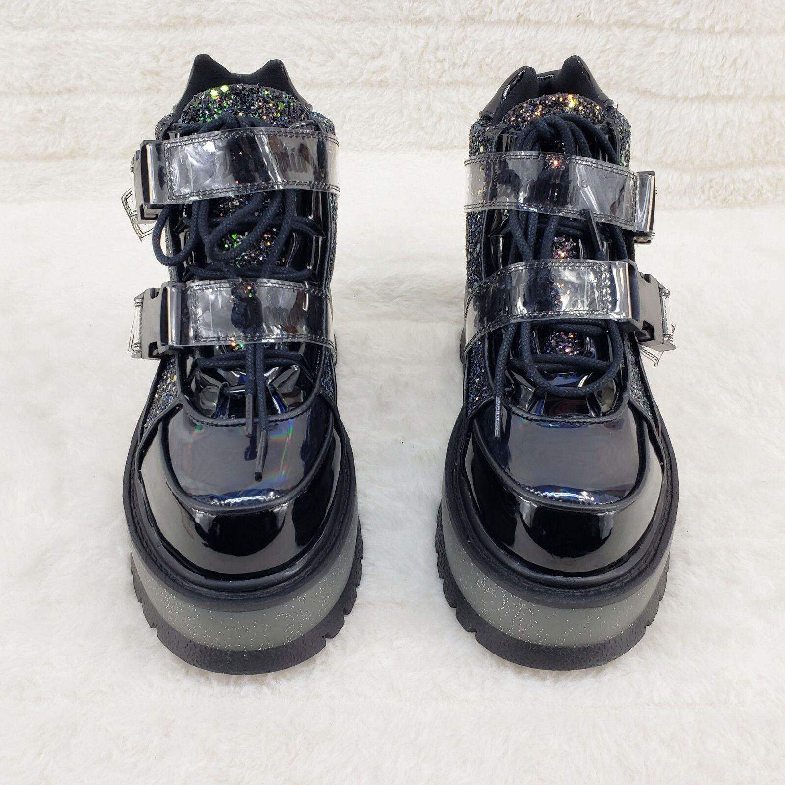 Demonia Cult DEMONIA Slacker 50 Black Multi Glitter Platform Sneaker Ankl Size US 6 / IT 36 - 4 Thumbnail