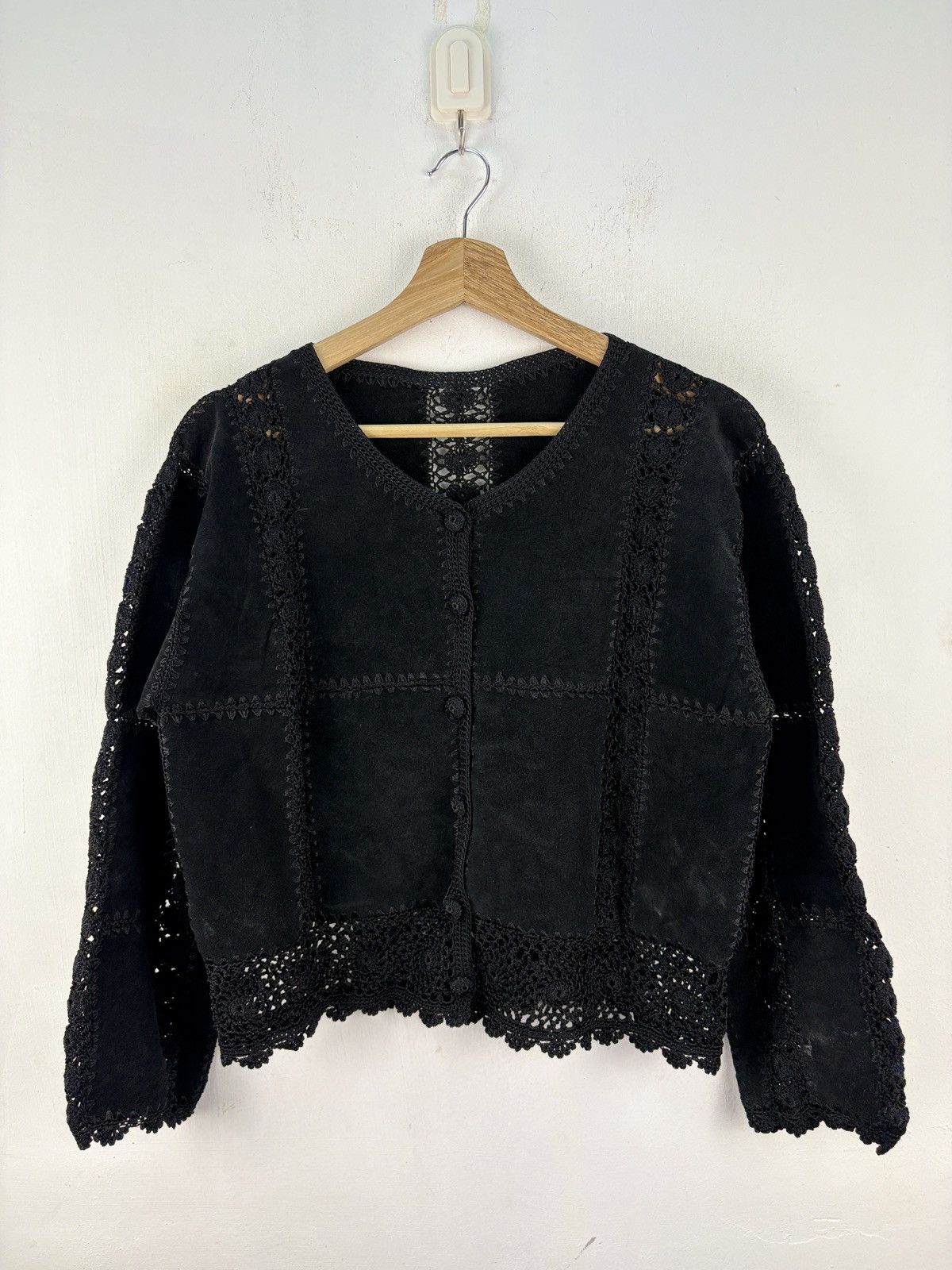 If Six Was Nine Vintage Japan Fulgi Women Suede Crochet Jacket Blouse Size M / US 6-8 / IT 42-44 - 1 Thumbnail