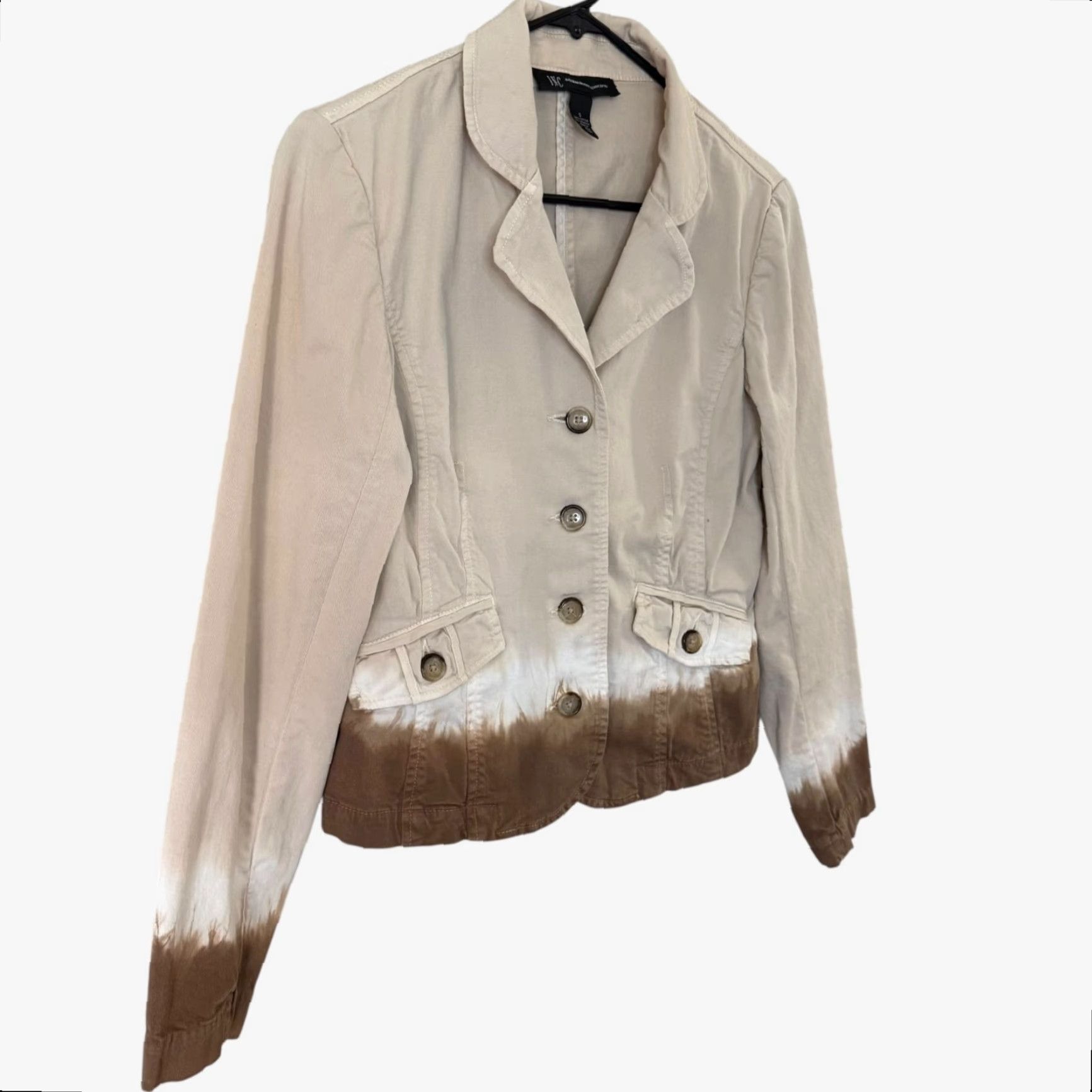 Vintage VINTAGE I.N.C. International Concepts Women's Jacket S Beige Ombre Tie-Dye Cotton Long Sleeve Casual Winter Size S / US 4 / IT 40 - 3 Thumbnail