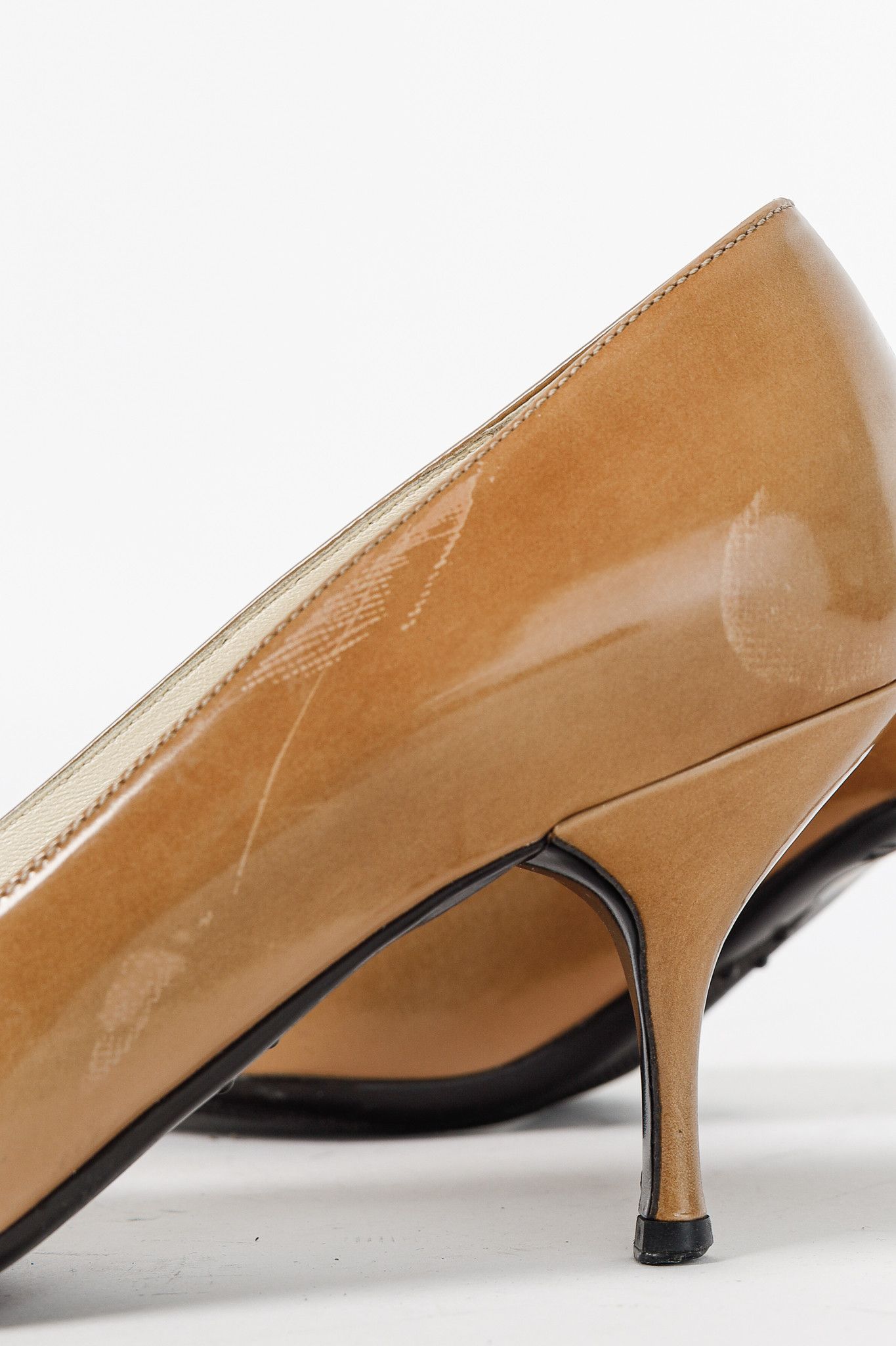 Prada Prada Light Brown Buffed Patent Leather Pointed-Toe Pumps Size US 5 / IT 35 - 8 Thumbnail