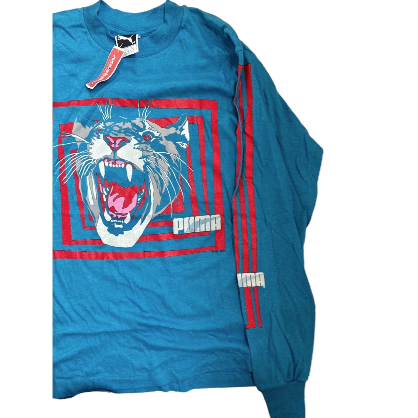 Puma VINTAGE PUMA Shirt Womens M Blue 80s Long Sleeve Graphic Tee NOS NWT USA made Size M / US 6-8 / IT 42-44 - 2 Thumbnail