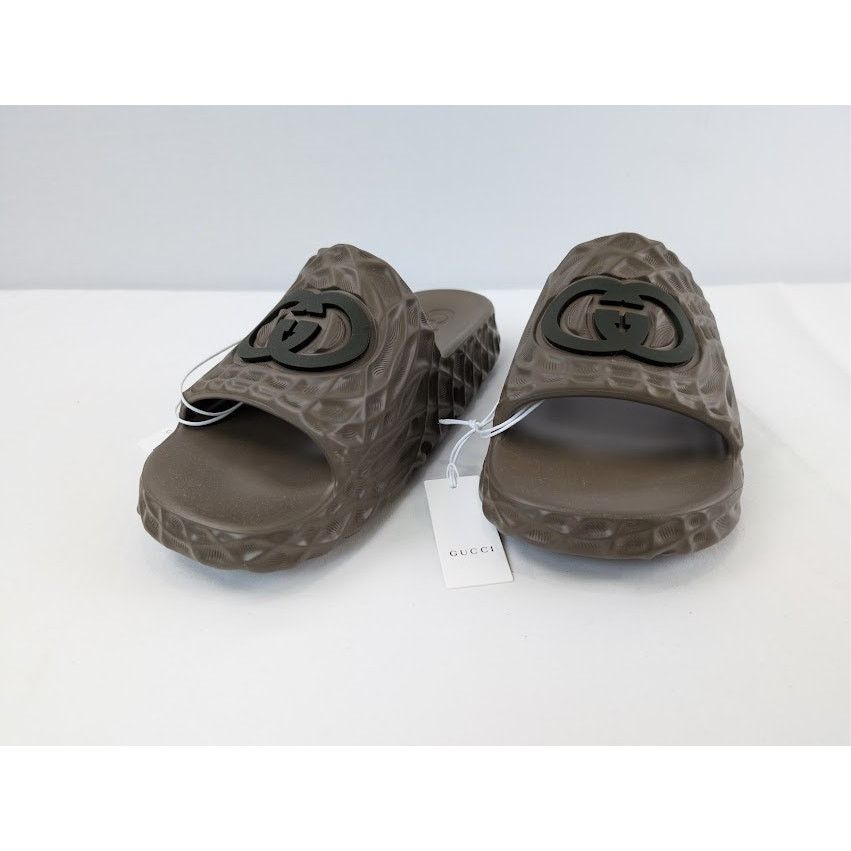 Gucci o1rshd1 Interlocking GG Water Ripple Sliders Sandals Brown Size US 11.5 / EU 44-45 - 7 Thumbnail
