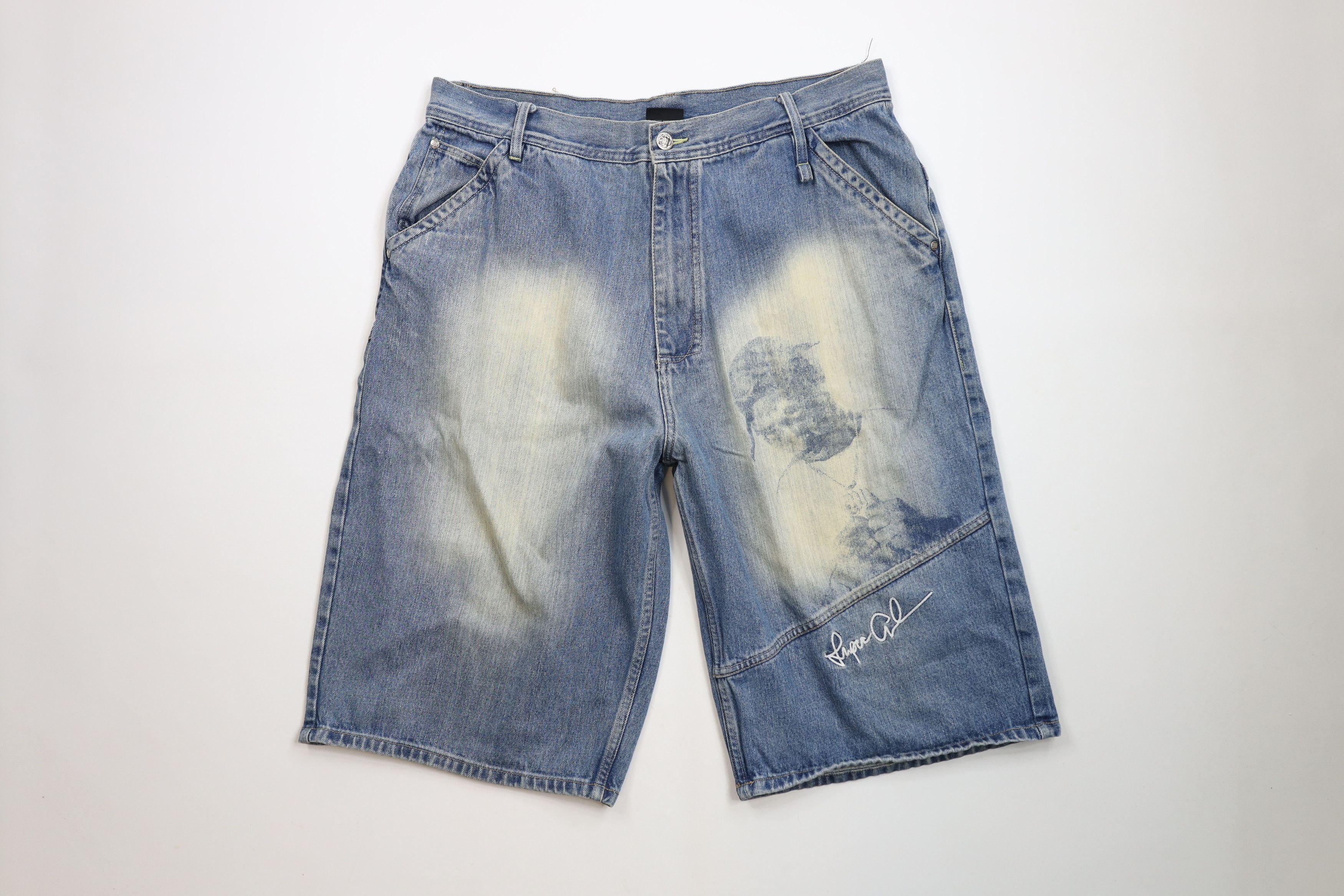 Vintage Vintage Y2K Makaveli 2Pac Tupac Shakur Baggy Denim Shorts Size US 40 / EU 56 - 1 Thumbnail