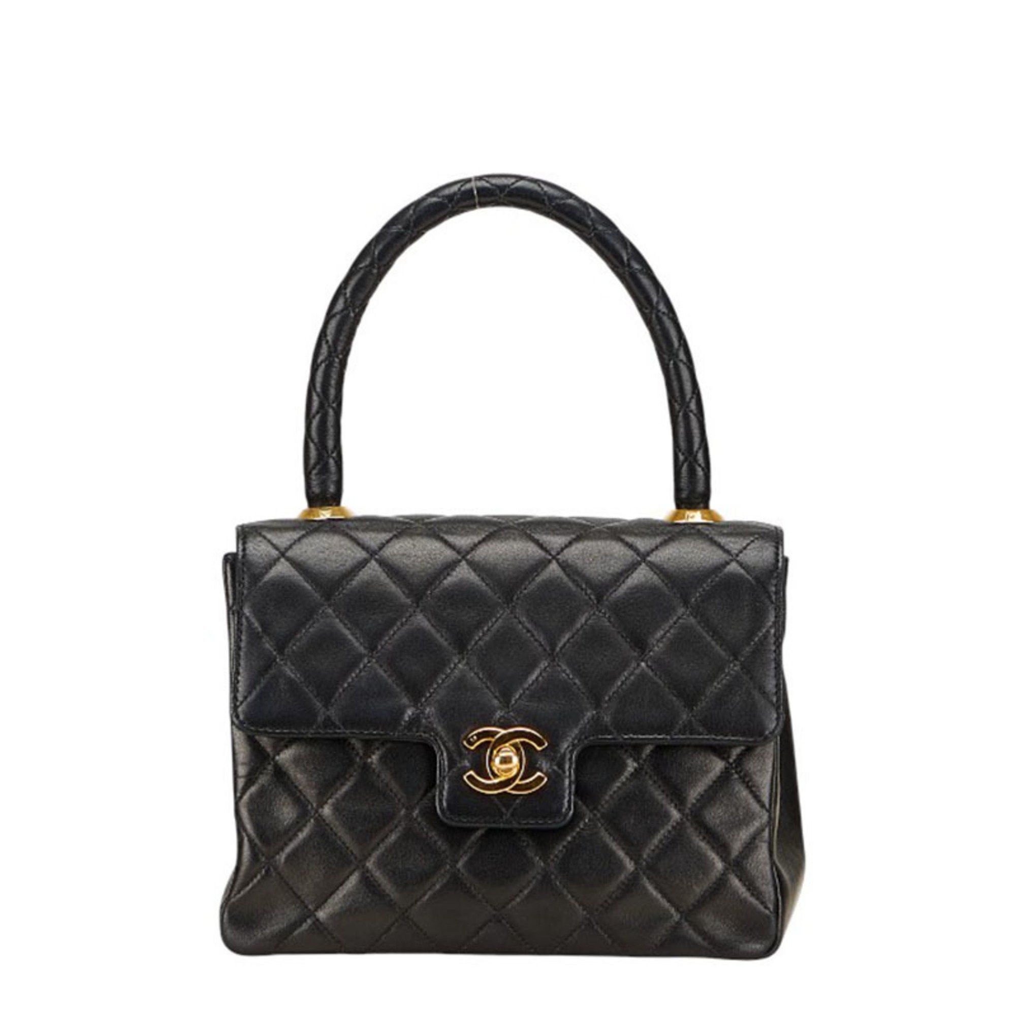 Chanel CHANEL Matelasse Coco Mark Handbag with Top Handles, Black Lambskin, Women's Size ONE SIZE - 1 Thumbnail