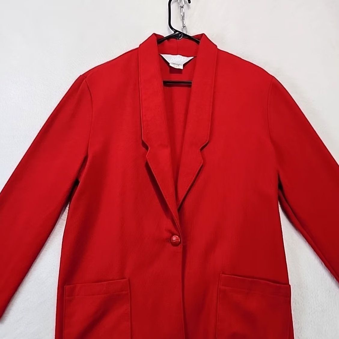 Blair VINTAGE Blair Red Blazer One-Button Womens Size 14 Wool Blend 80's Office Jacket Blazer Jacket Single-Breasted Notch Red Womens 14 Size XL / US 12-14 / IT 48-50 - 2 Thumbnail