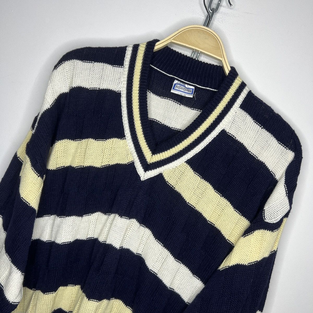 Designer × Vintage × Yves Saint Laurent Vintage 90s YSL Yves Saint Laurent cable knit chunky sweater Size US L / EU 52-54 / 3 - 4 Thumbnail