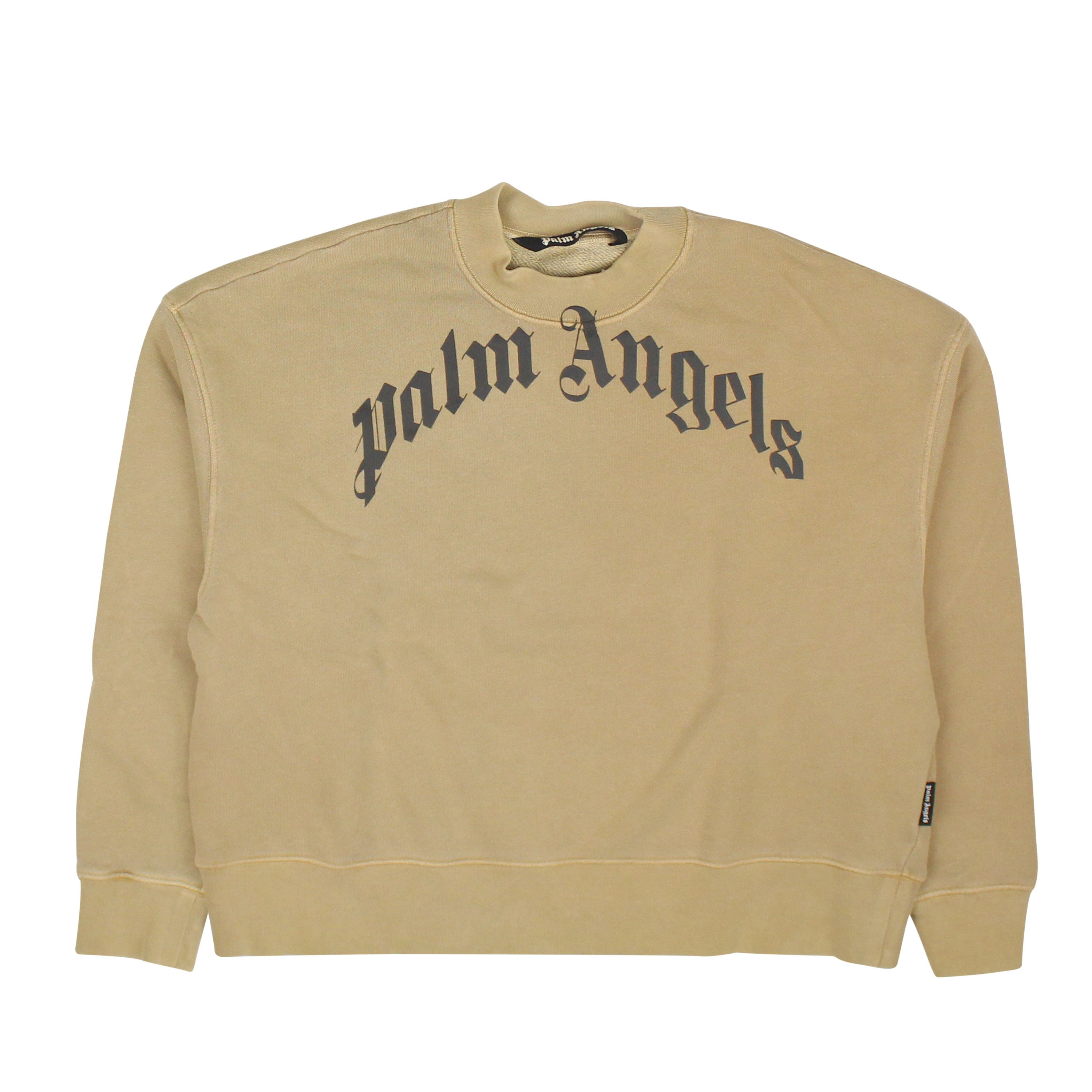 image of Palm Angels Beige Black Curved Logo Crewneck Size M, Men's