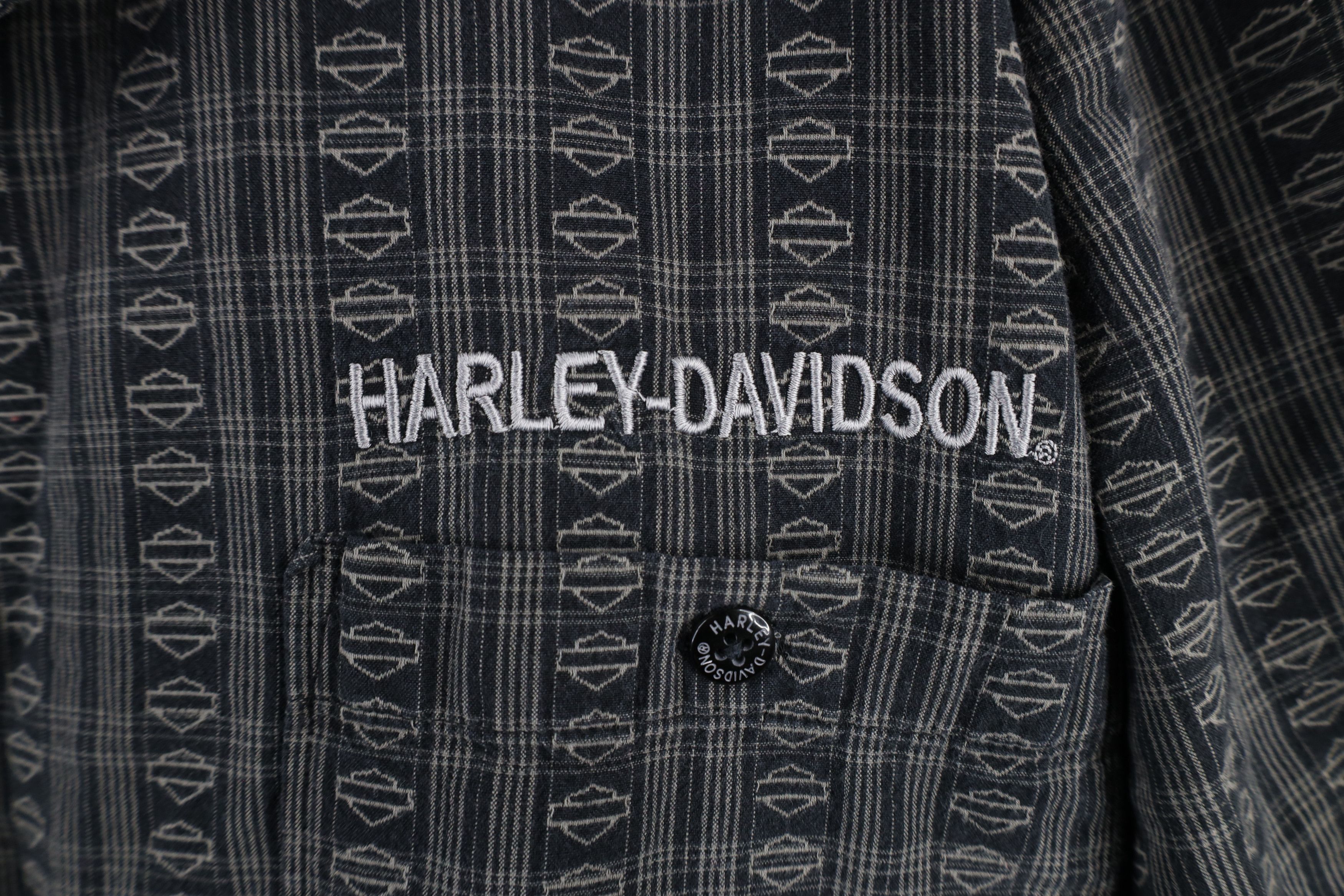 Harley Davidson × Vintage Vintage 90s Harley Davidson Logo All Over Print Button Shirt Size US XXL / EU 58 / 5 - 4 Thumbnail