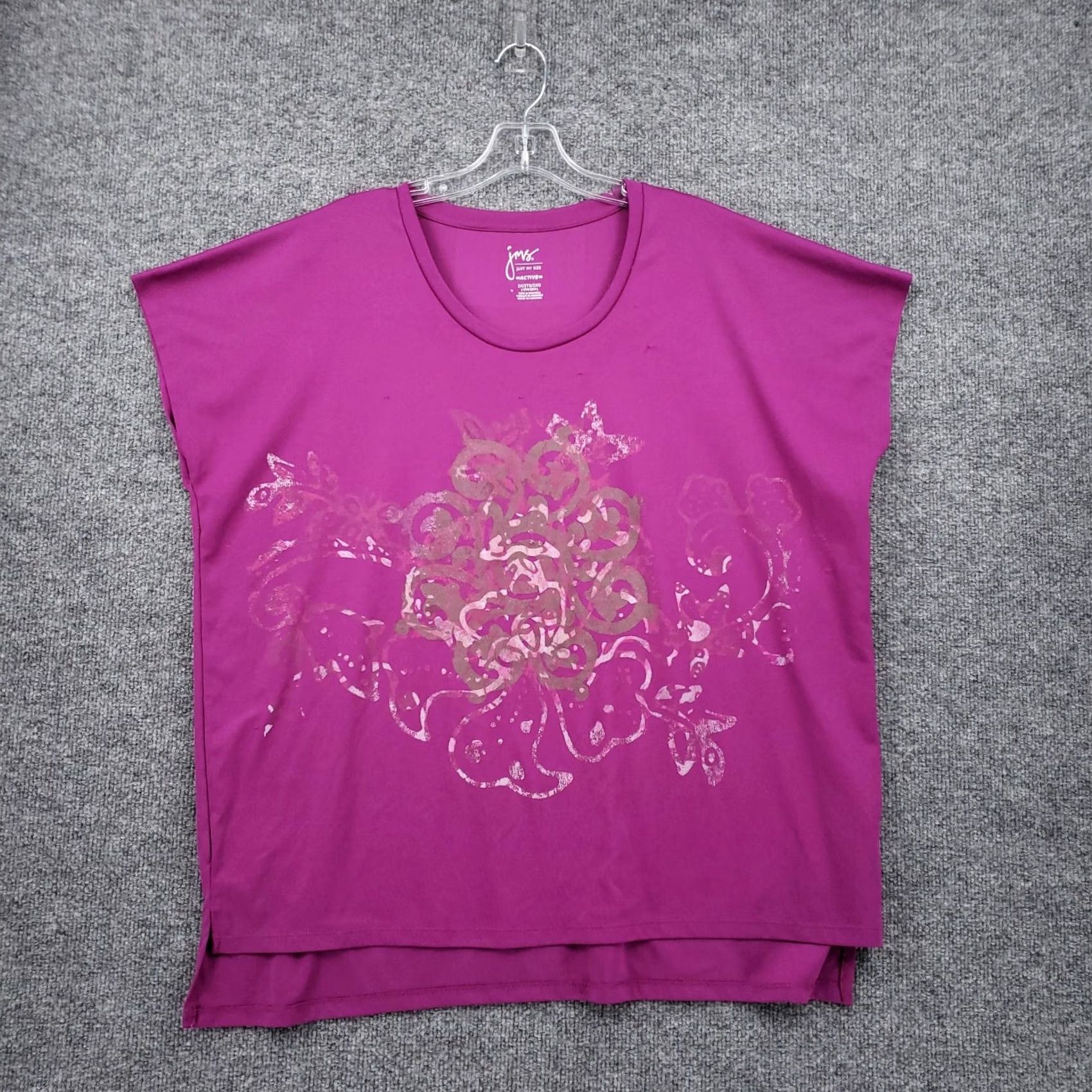 Vintage JMS Active T-Shirt Womens 2X Purple Dolman Sleeve Short Sleeve Pullover 100% Polyester Sport Graphic Size XXL / US 16-18 / IT 52-54 - 2 Thumbnail