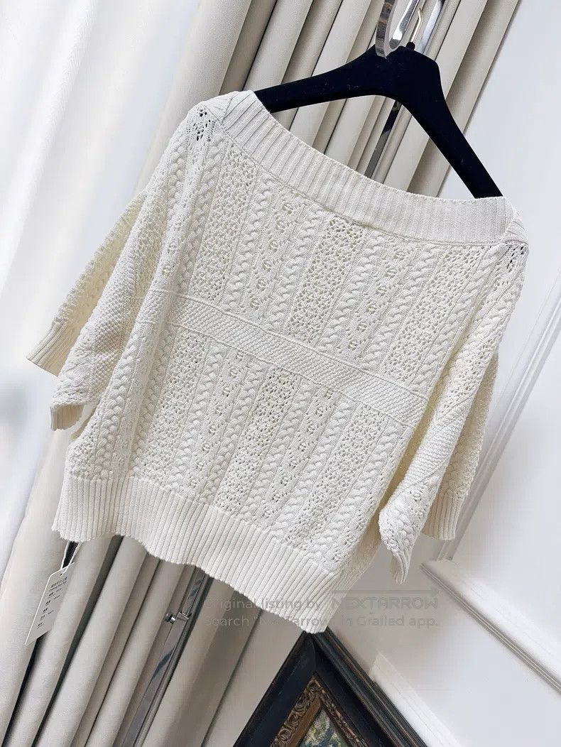 Chanel Chanel Beige hollow A-neck knitted short sleeves Size XXS / US 00 / IT 34 - 8 Thumbnail