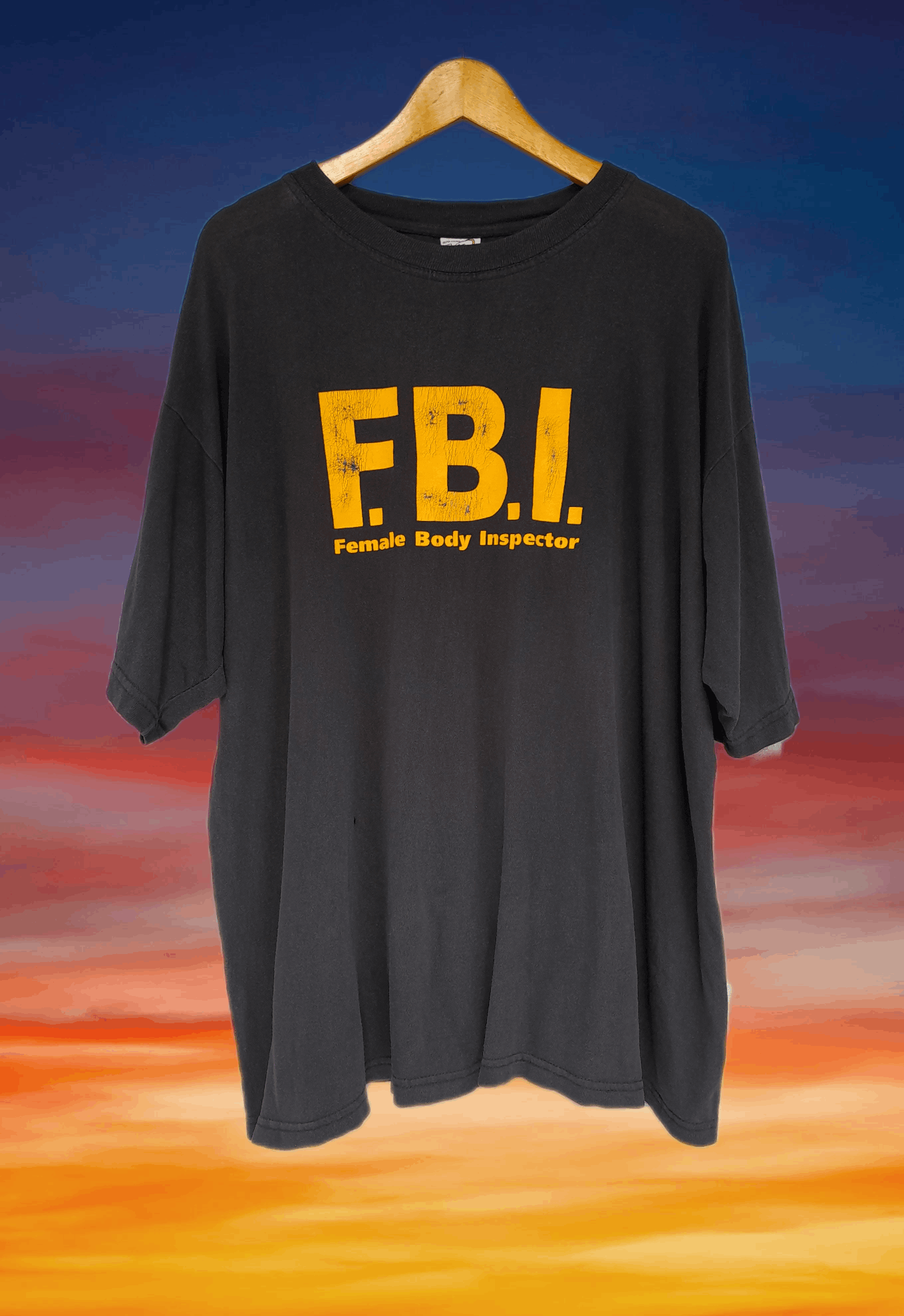 image of Humor x Rap Tees Vintage Female Body Inspector Parody F.b.i. T-Shirt in Black, Men's (Size XL)