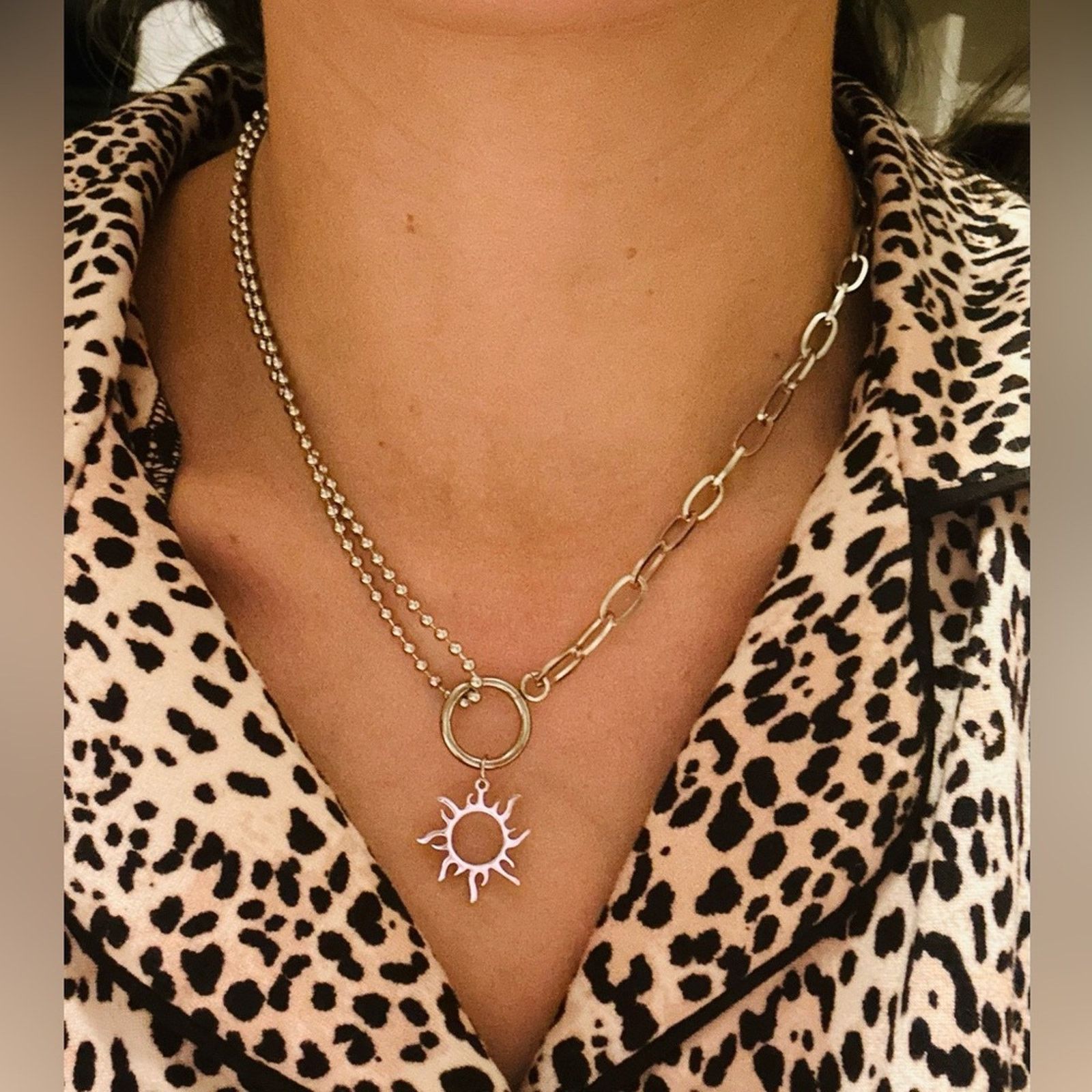 Other Stainless Steel Sun Totem Necklace Silver 17”+1” Size ONE SIZE - 2 Thumbnail