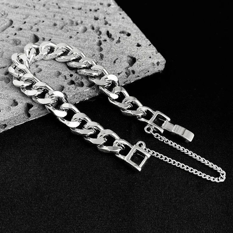 Jewelry × Vintage Stainless Steel Metal Chains Bracelet Cuban Link Wristband Size ONE SIZE - 2 Thumbnail