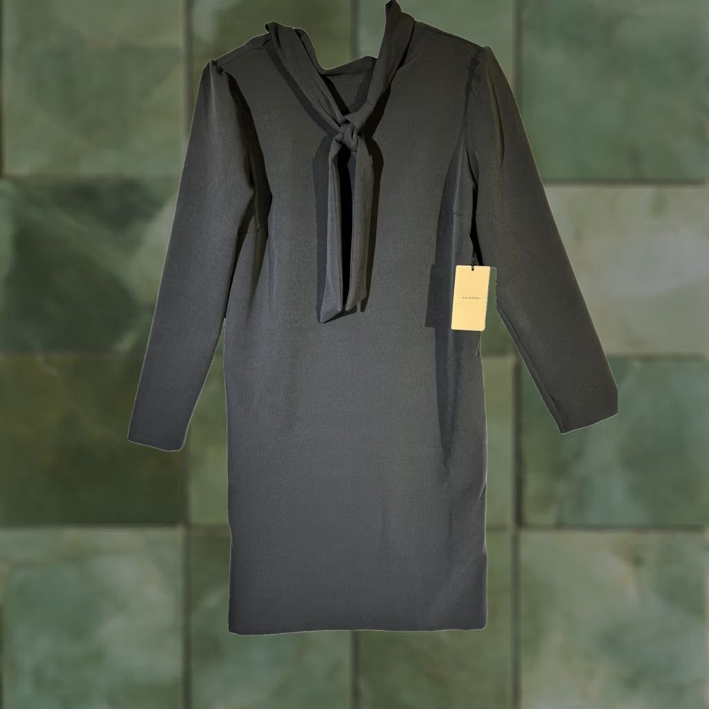Vintage Halogen Dress Women's Small Black Shift Pullover Polyester Stretch Tie Neck W430 Size S / US 4 / IT 40 - 1 Thumbnail