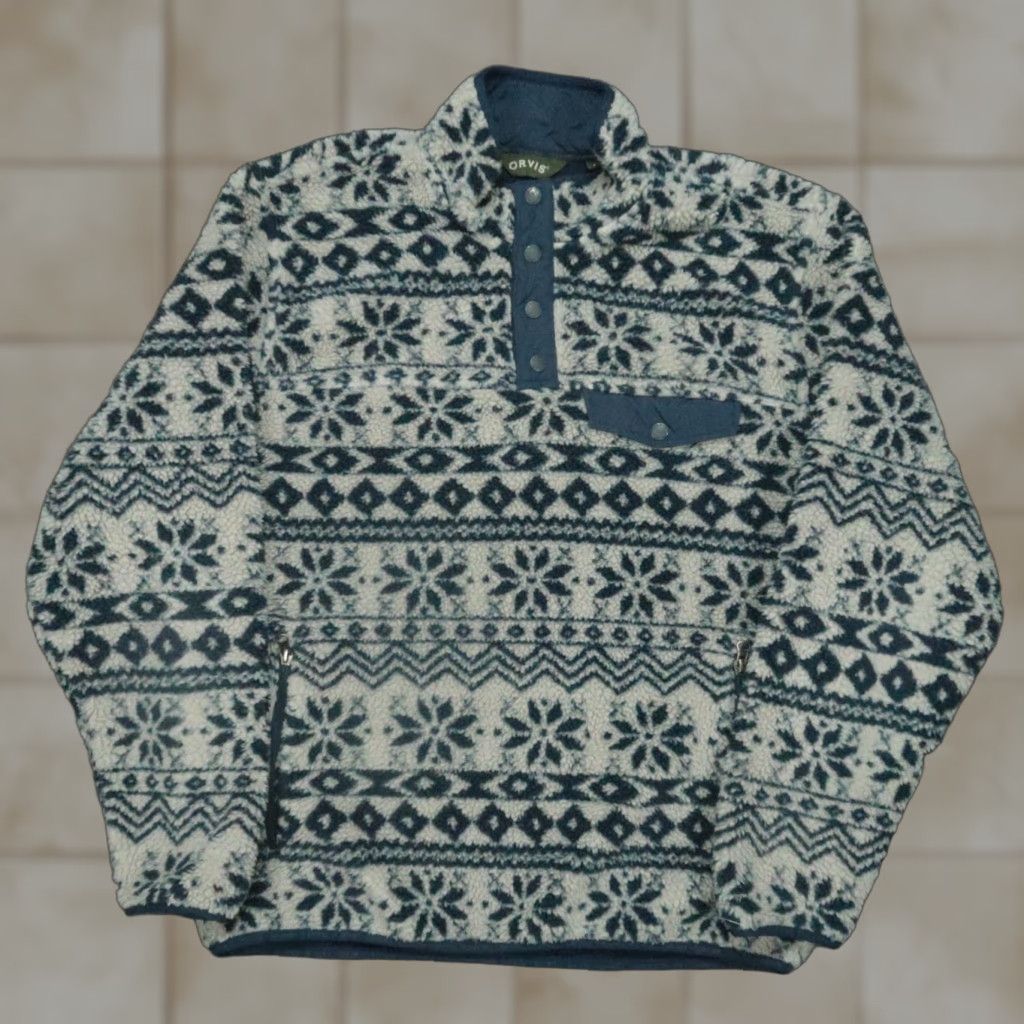 Orvis Orvis Pullover Men Medium Gray Blue Fair Isle Snap Front Fleece Deep Pile Size US M / EU 48-50 / 2 - 1 Thumbnail