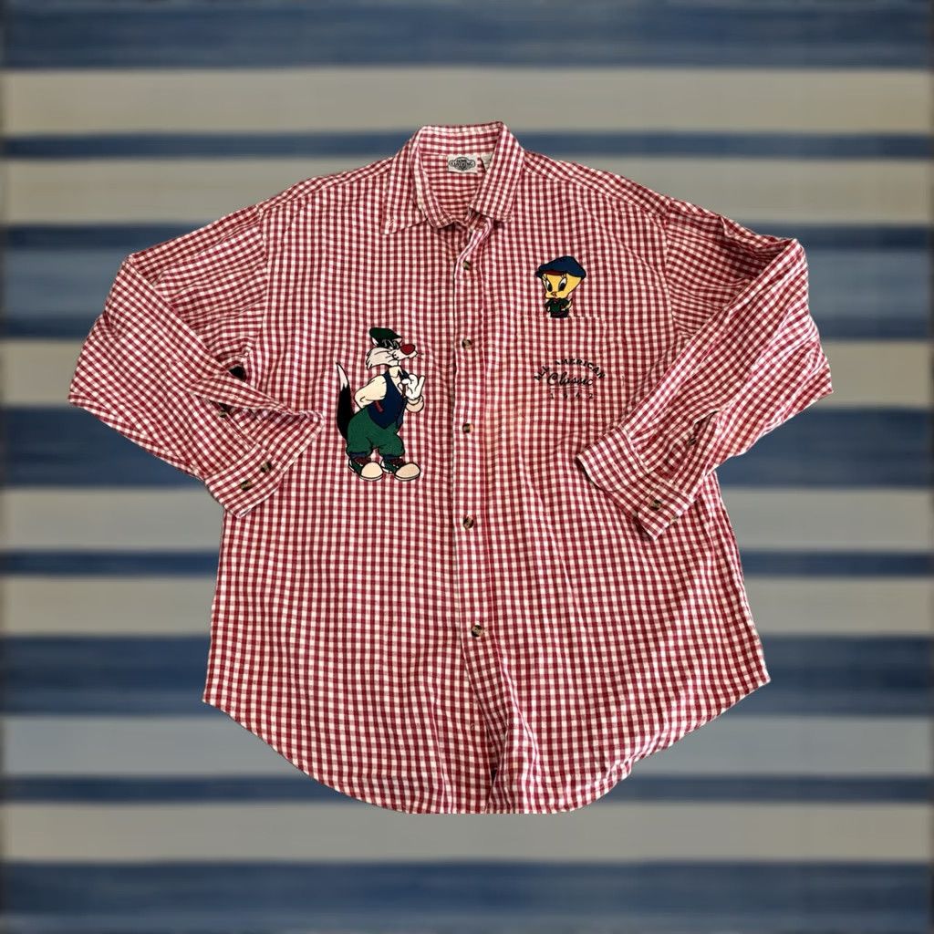 Acme Clothing VINTAGE ACME Clothing Co Button Up Shirt Looney Tunes Sylvester Tweety Medium Red Embroidered 90s Cartoon Mens Shirt Size US M / EU 48-50 / 2 - 1 Thumbnail