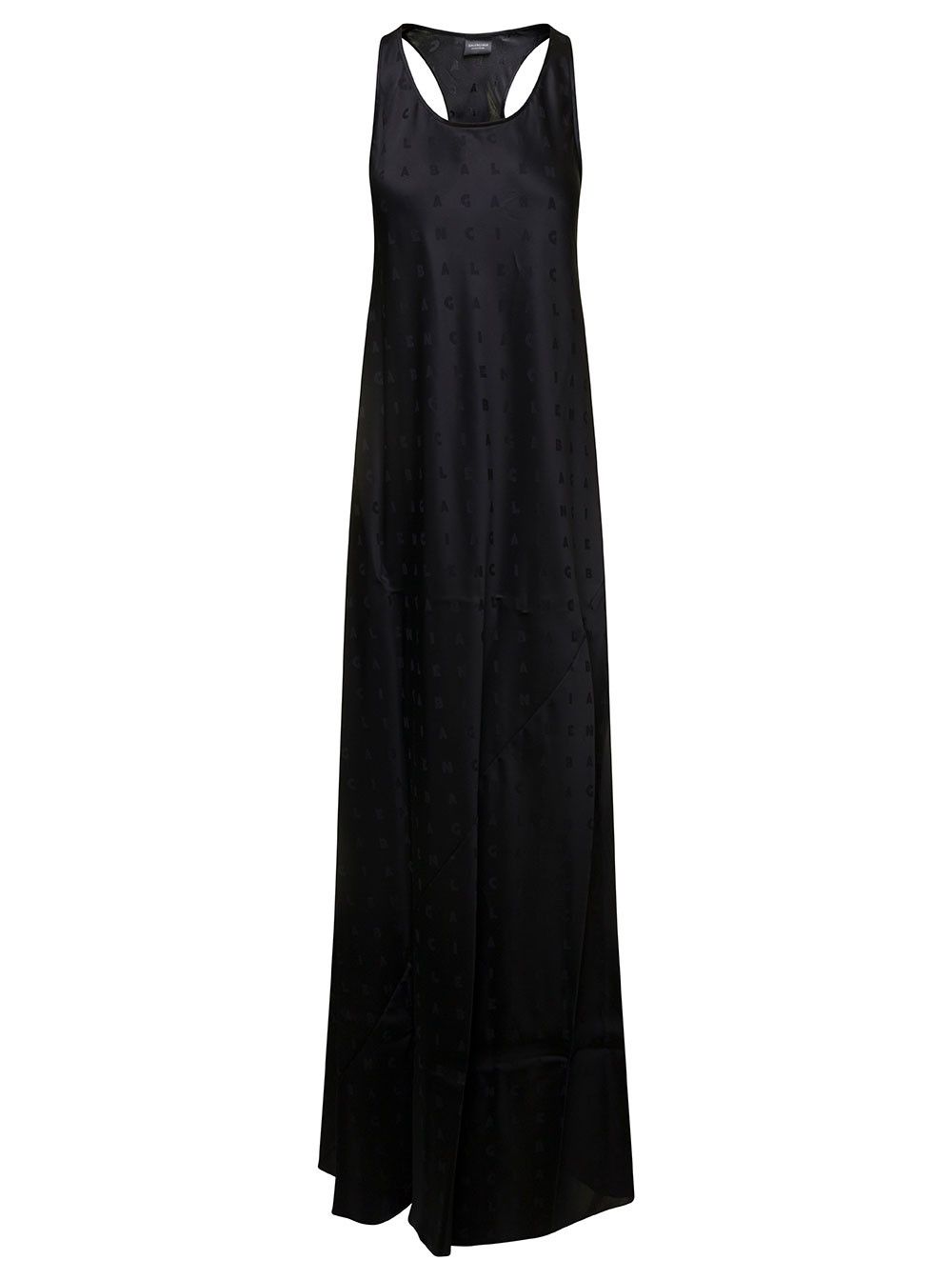 Black Long Evening Dress with Logo Motif All-Over in Viscose Woman