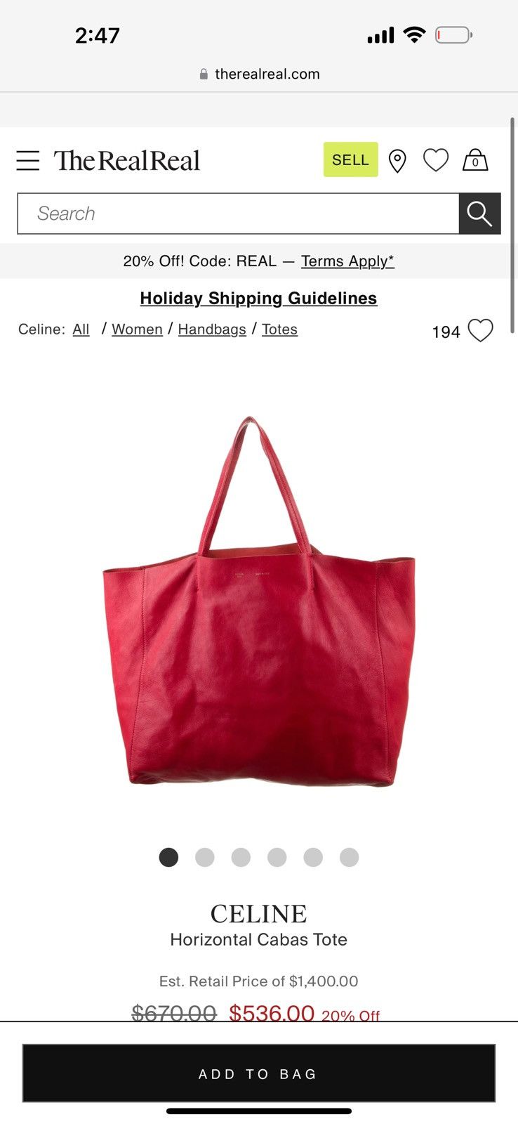 CÉLINE Horizantal Cabas Tote - Genuine Red Leather