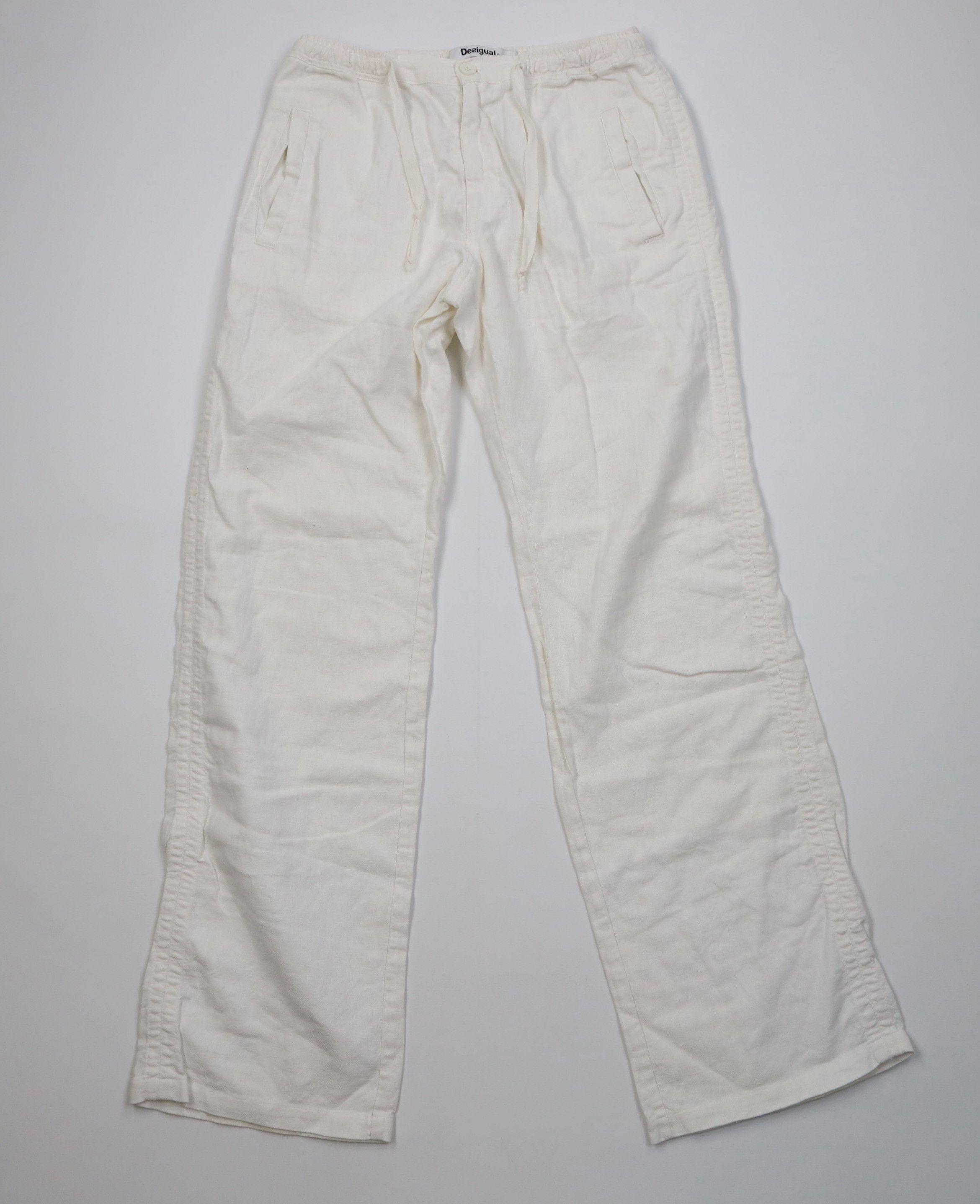 Desigual Desigual Linen Blend Wide Leg Beach Harem Pants White Size 32" / US 10 / IT 46 - 1 Thumbnail