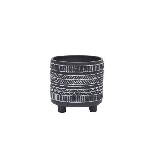 Designer × Homemade S/2 TRIBAL LOOK FOOTED PLANTER 6/8", BLACK Size US L / EU 52-54 / 3 - 5 Thumbnail