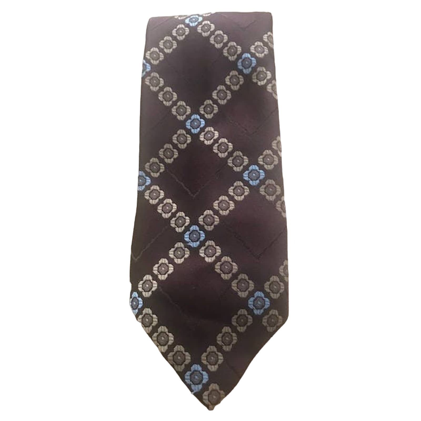 Vintage Vintage Brown Montgomery Ward Tie, Tan Blue Floral Necktie Size ONE SIZE - 2 Thumbnail