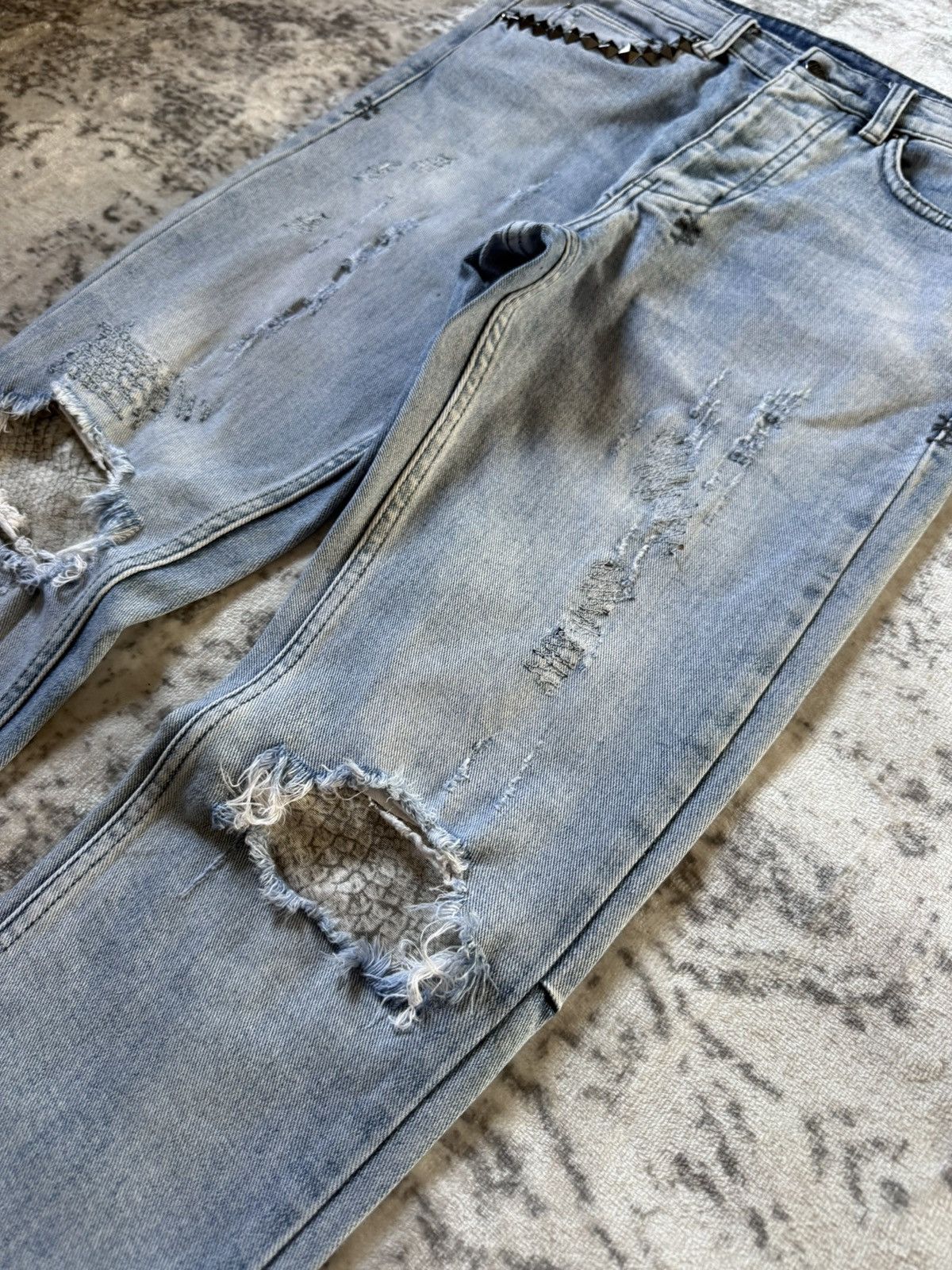 Ksubi Ksubi Studded Phython Snake Repaired Distressed Skinny Jeans Size US 30 / EU 46 - 6 Thumbnail