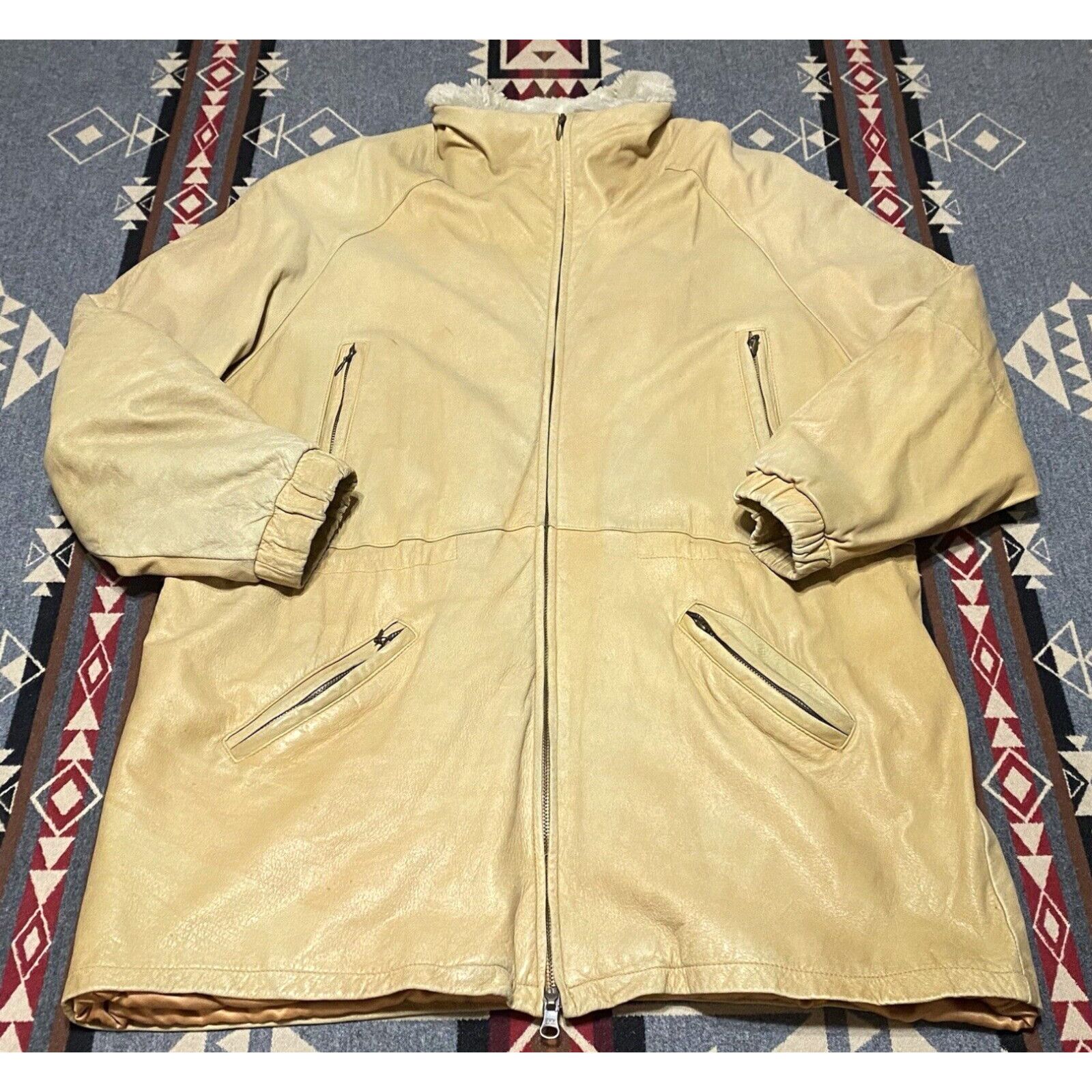 image of Vintage VTG Wilson's Adventure Bound Long Tan Suede & Faux Fur Safari Jacket Size XL Hc in White