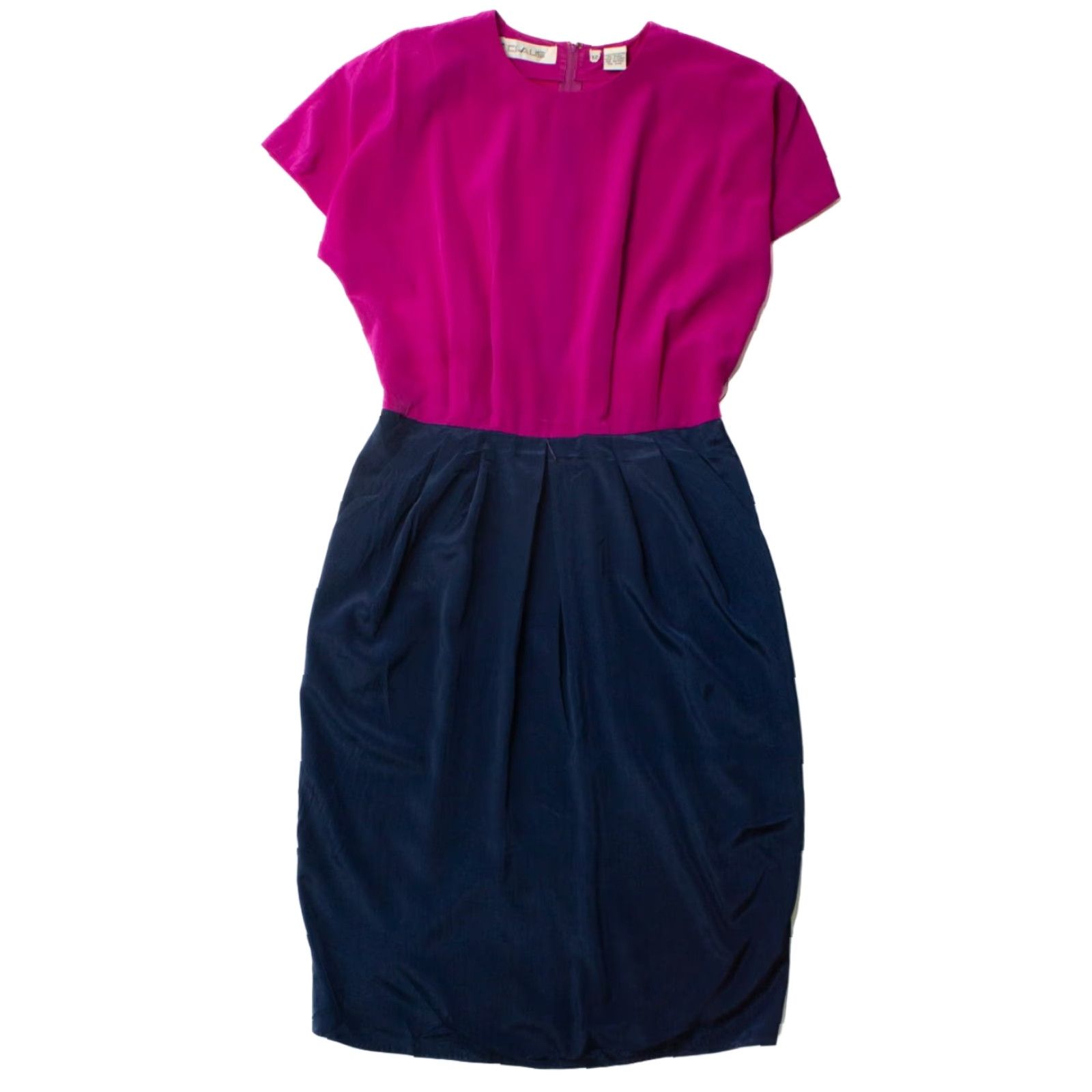 Vintage VINTAGE Ms. Chaus Dress Two Tone Magenta Navy Medium 1980s Retro Womens Size M / US 6-8 / IT 42-44 - 2 Thumbnail