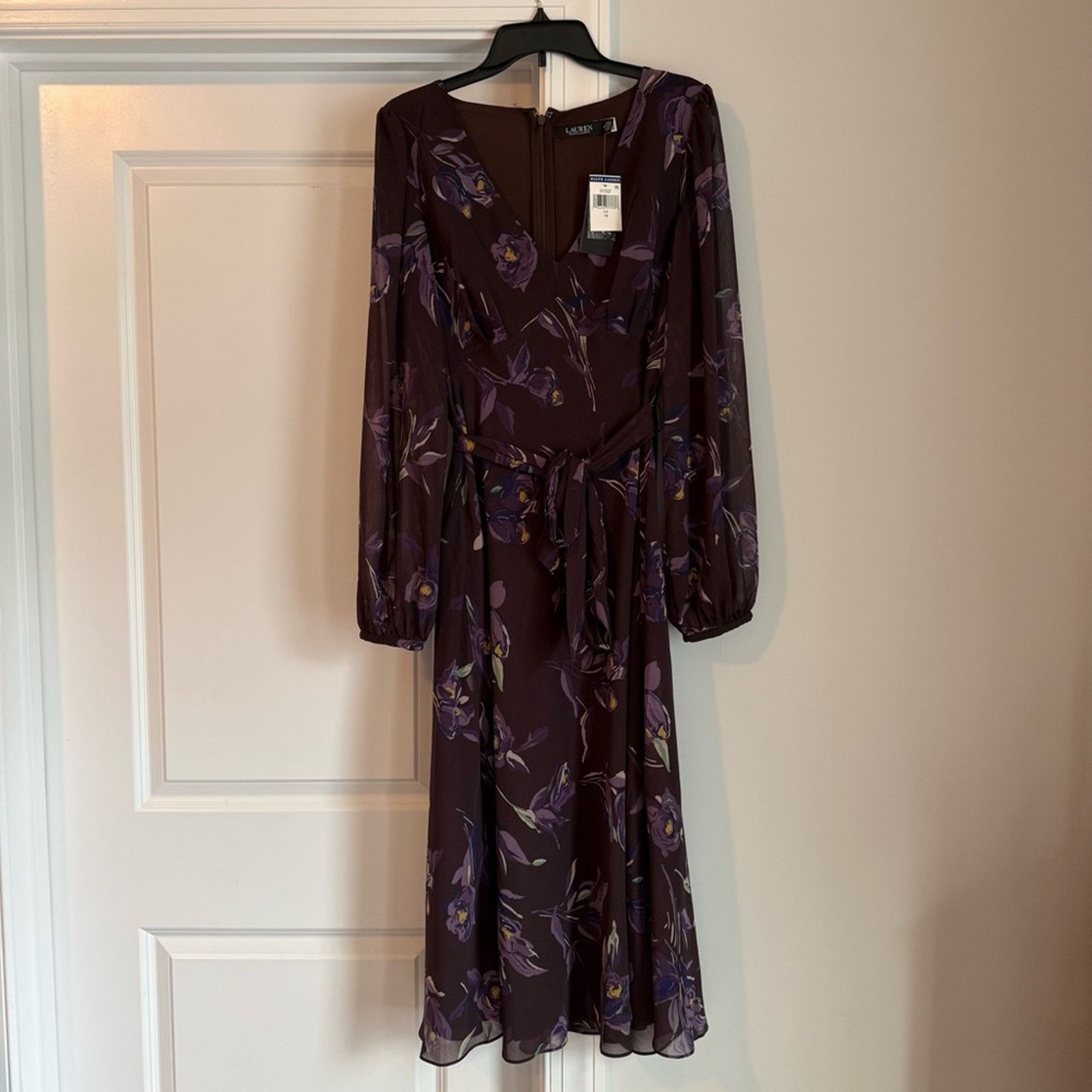 Lauren Ralph Lauren Elegant Brown and Purple Floral Ralph Lauren Dress Size XL / US 12-14 / IT 48-50 - 2 Thumbnail