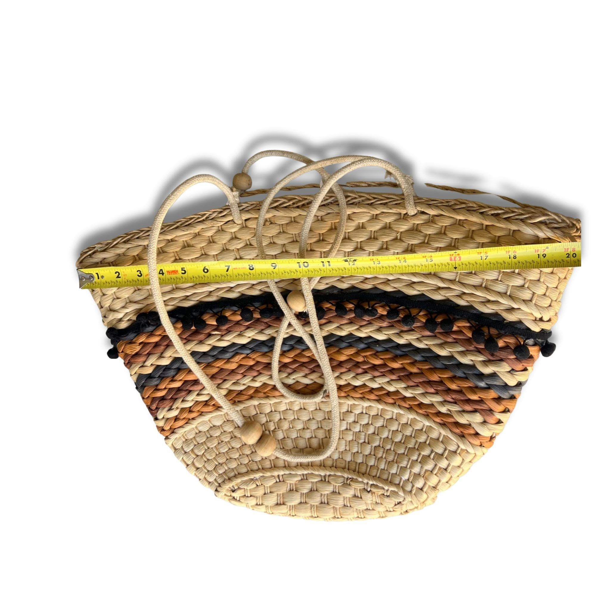 Other Woven Straw Shoulder Bag With Striped Pattern & Drawstring C Size ONE SIZE - 4 Thumbnail