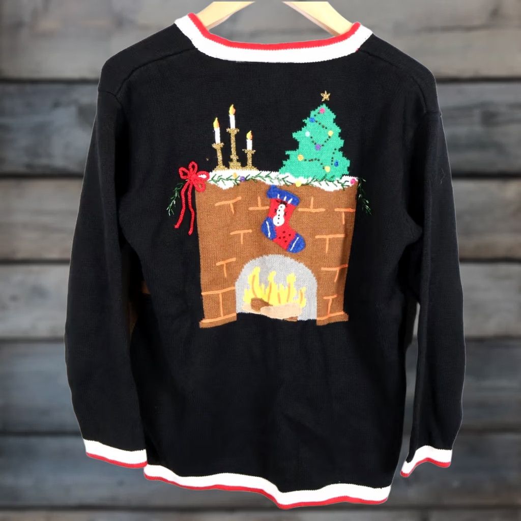 Vintage VINTAGE Storybook Knits Cardigan Sweater Women's Large Black Christmas 90s VTG Christmas motif chunky-knit Size L / US 10 / IT 46 - 1 Thumbnail