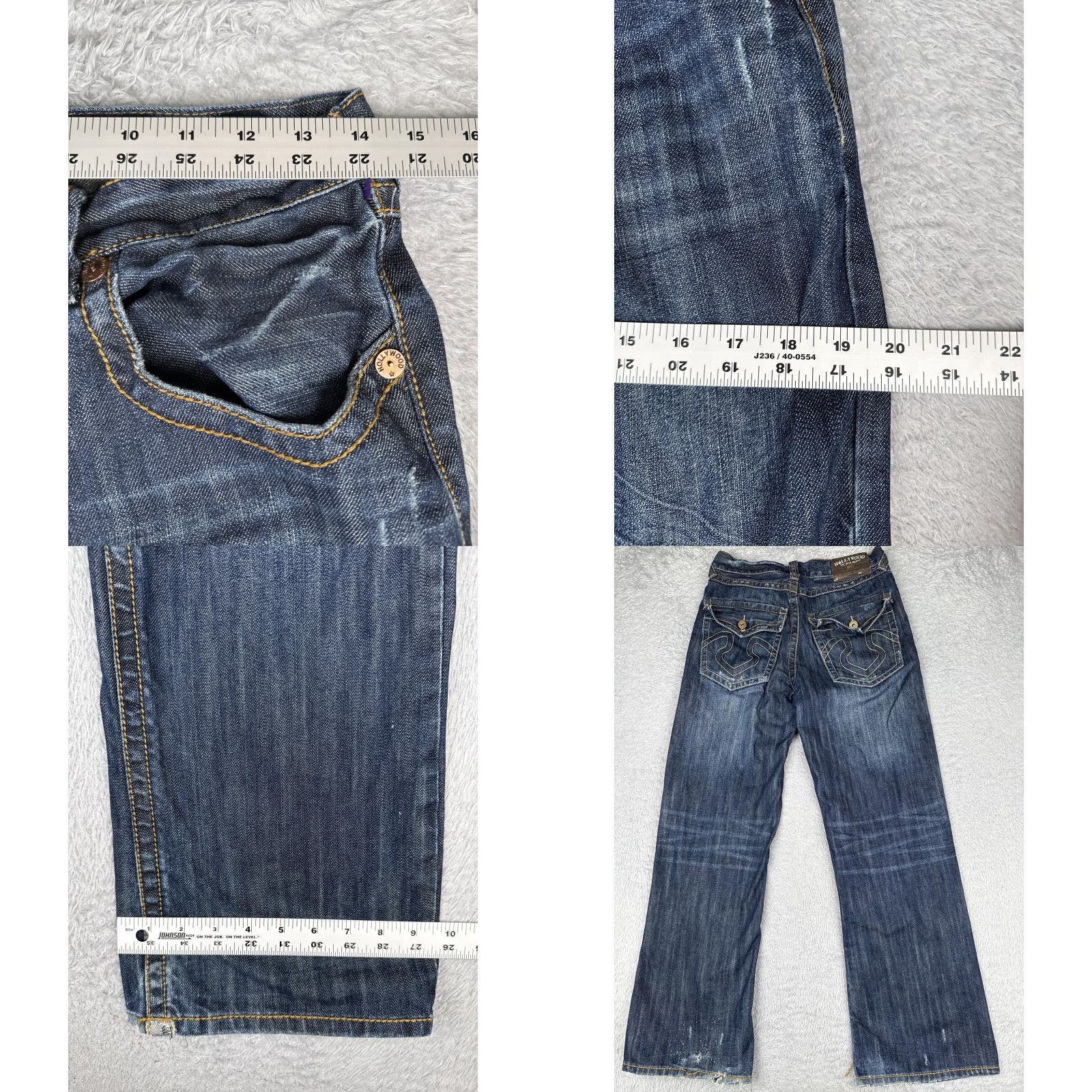 Vintage Hollywood Jeans Girls 18 Blue Denim Bootcut Distressed 5-Pocket Low Boot Jeans Size 40" / US 18 - 9 Thumbnail