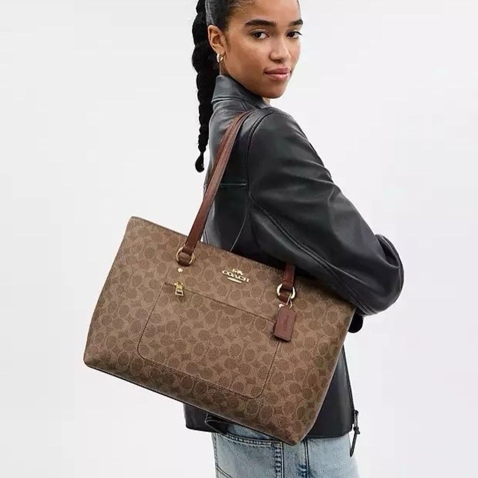 Coach NWT COACH Station Tote Bag In Maxi CCD69 IM/TAN/BROWN Size ONE SIZE - 7 Thumbnail